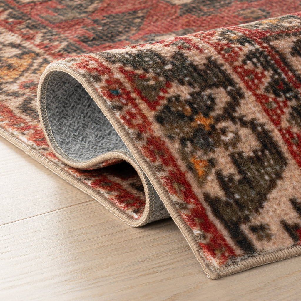 Madel Medallion Washable Rug | Red