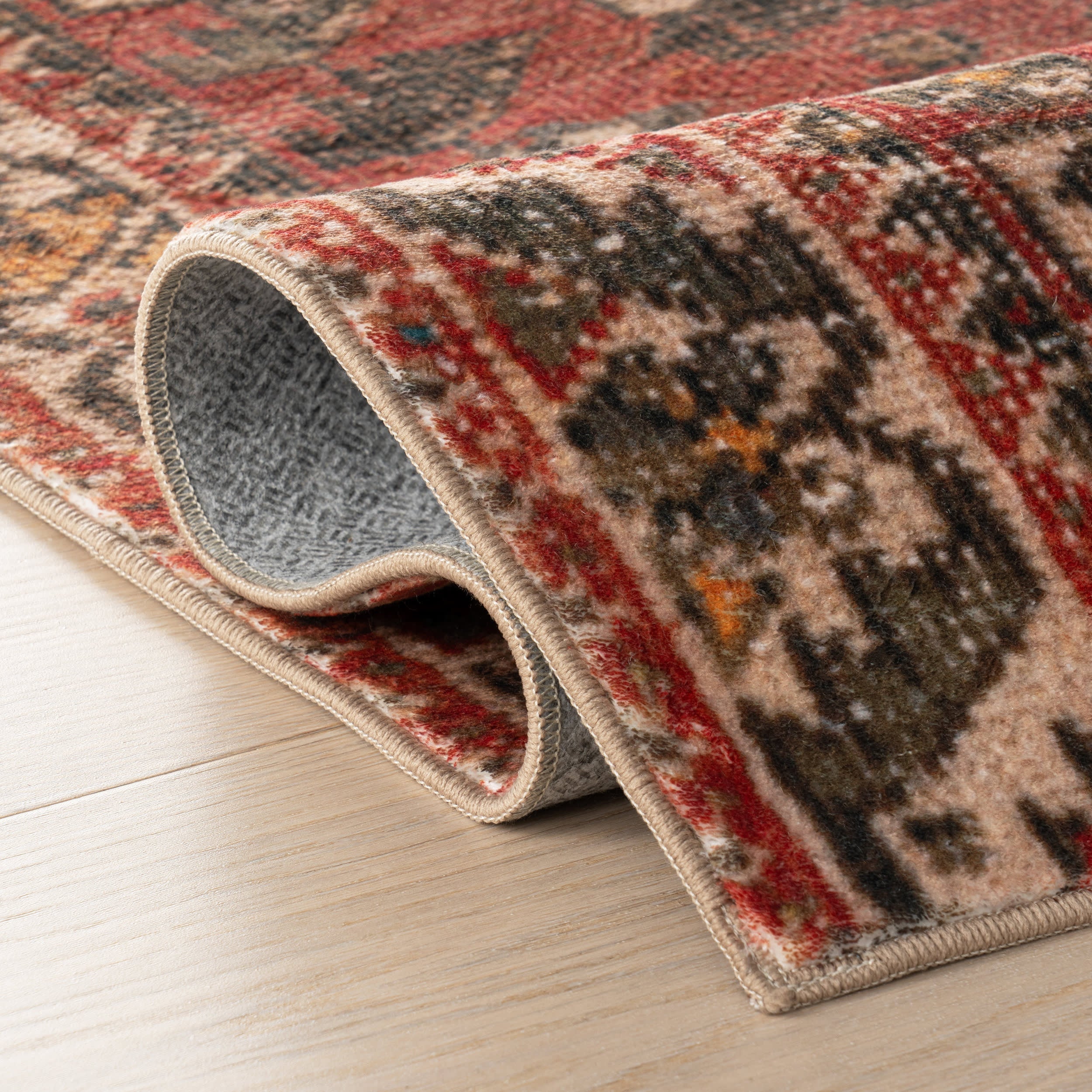Madel Medallion Washable Rug | Red