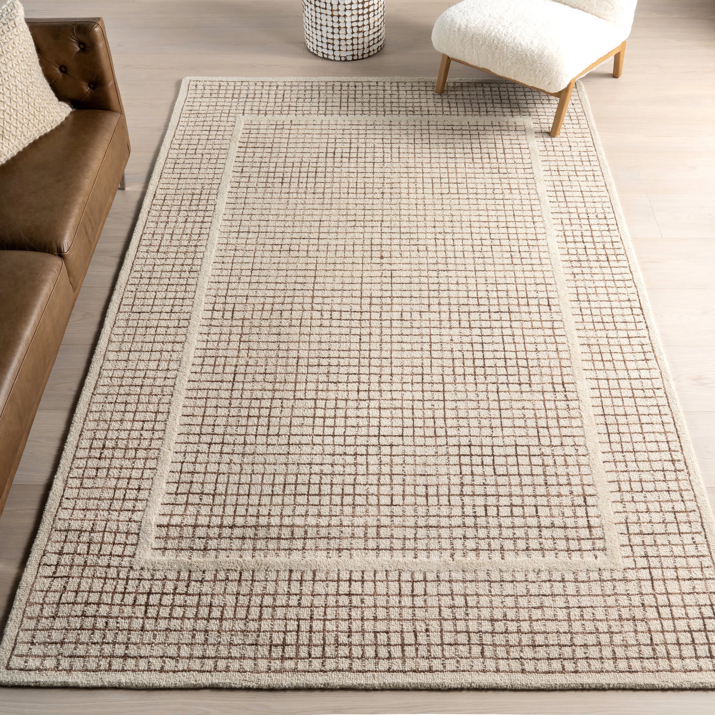 Chessie Checked Wool Rug | Ivory