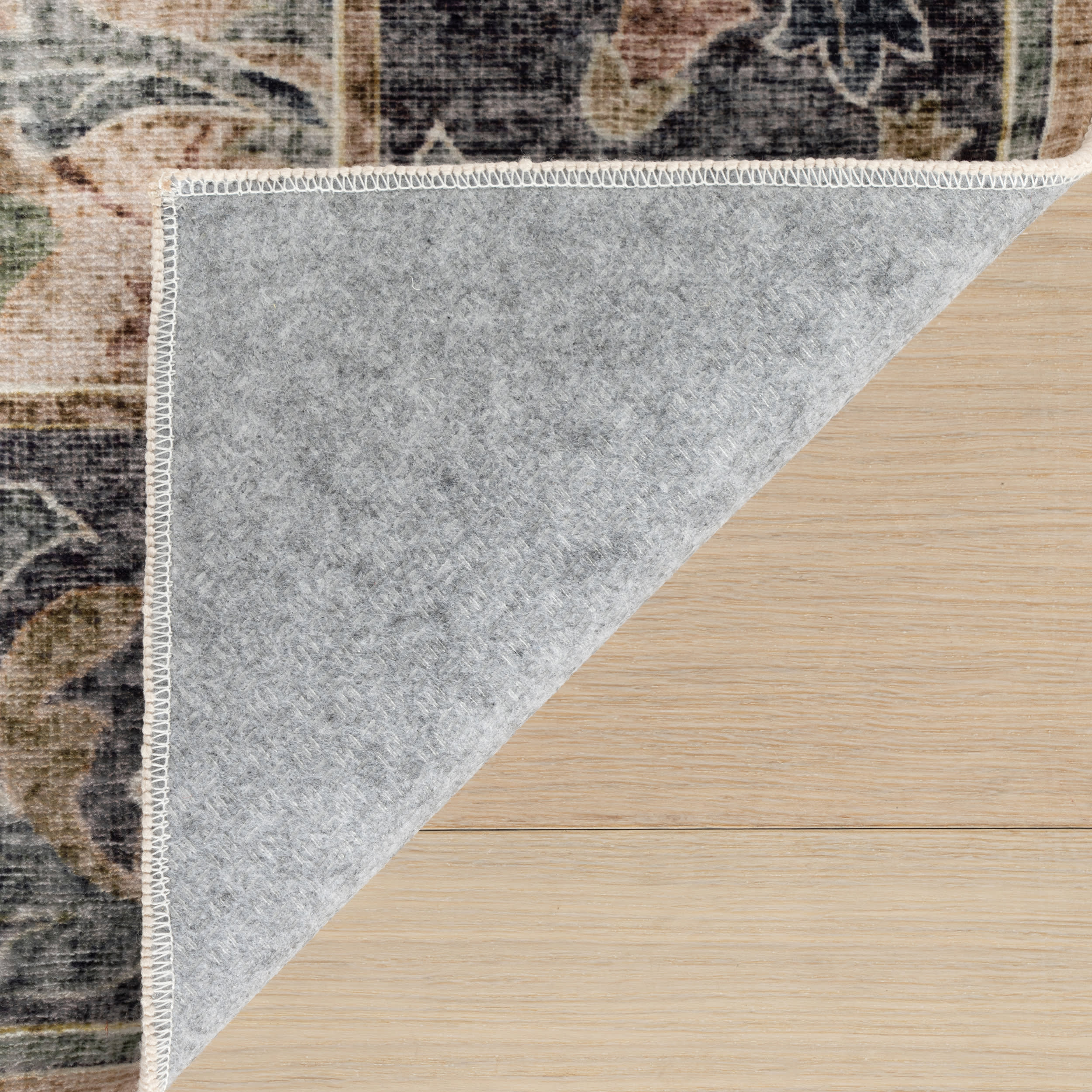 Sinikse Floral and Paisley Washable Rug | Beige