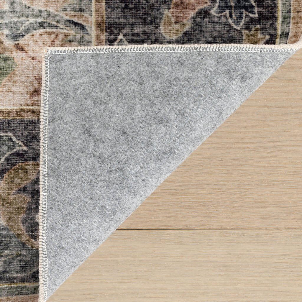 Sinikse Floral and Paisley Washable Rug | Beige