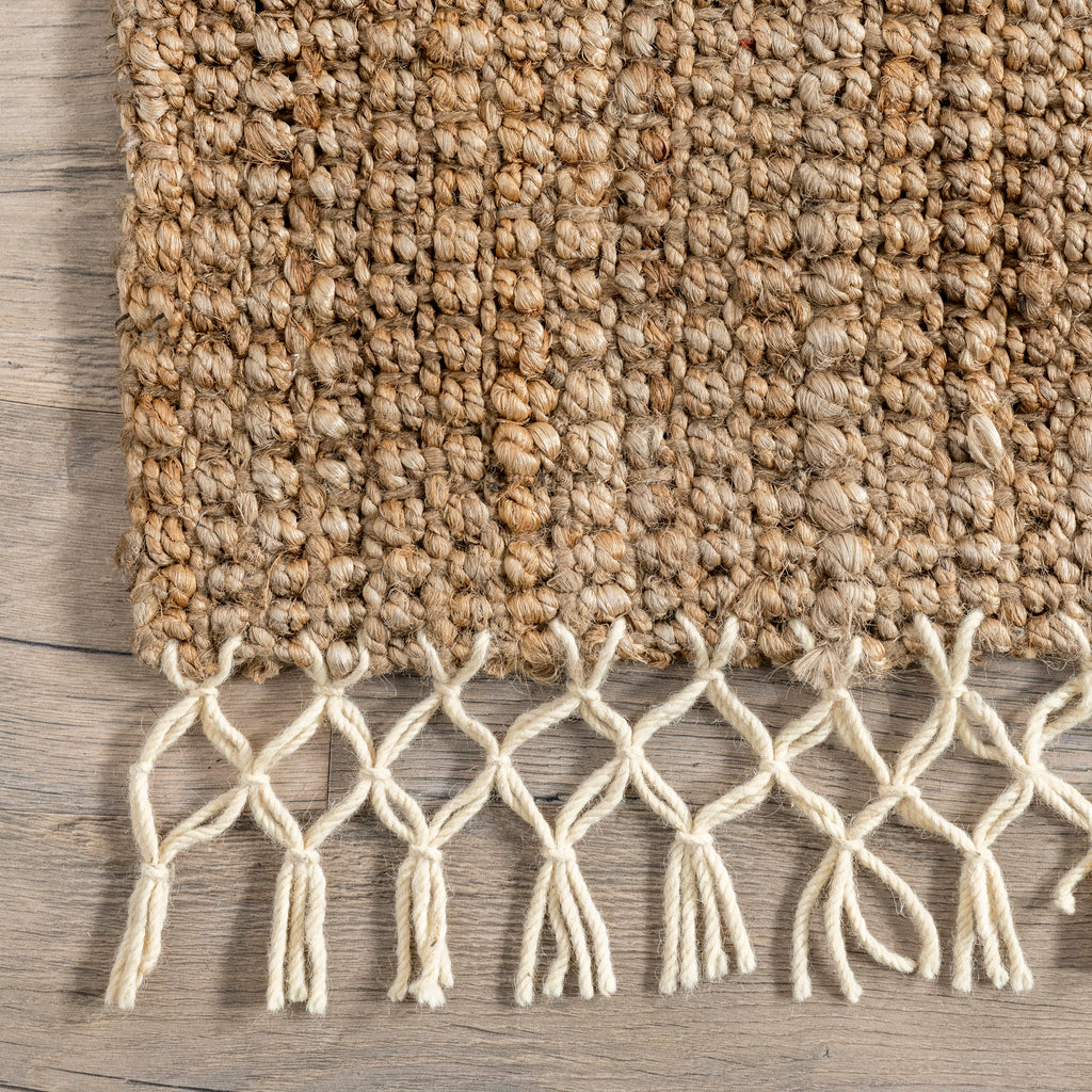 Hand Woven Jute with Wool Fringe Rug | Natural