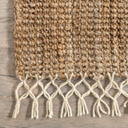 Hand Woven Jute with Wool Fringe Rug | Natural