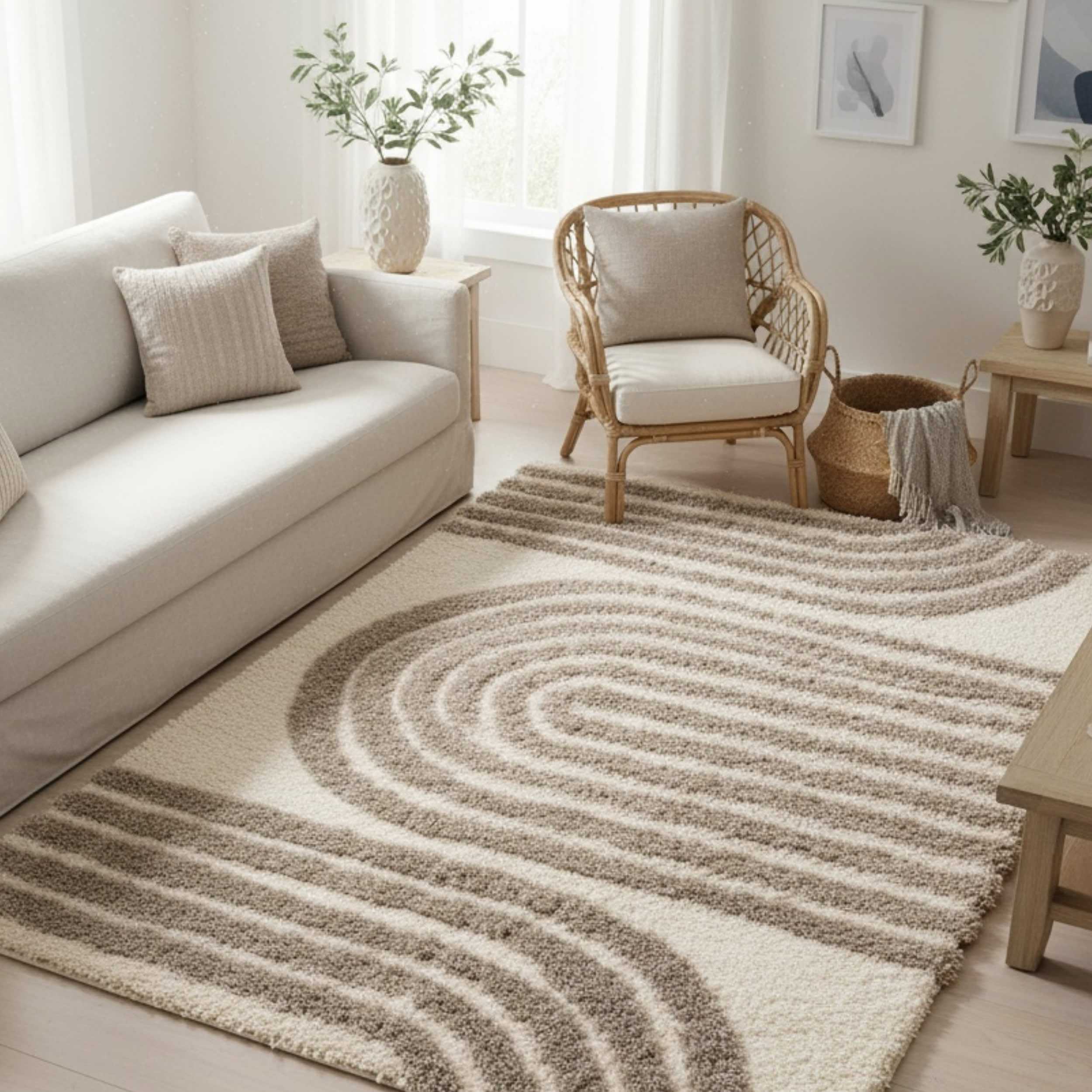 Charlee Textured Arcs Rug | Beige