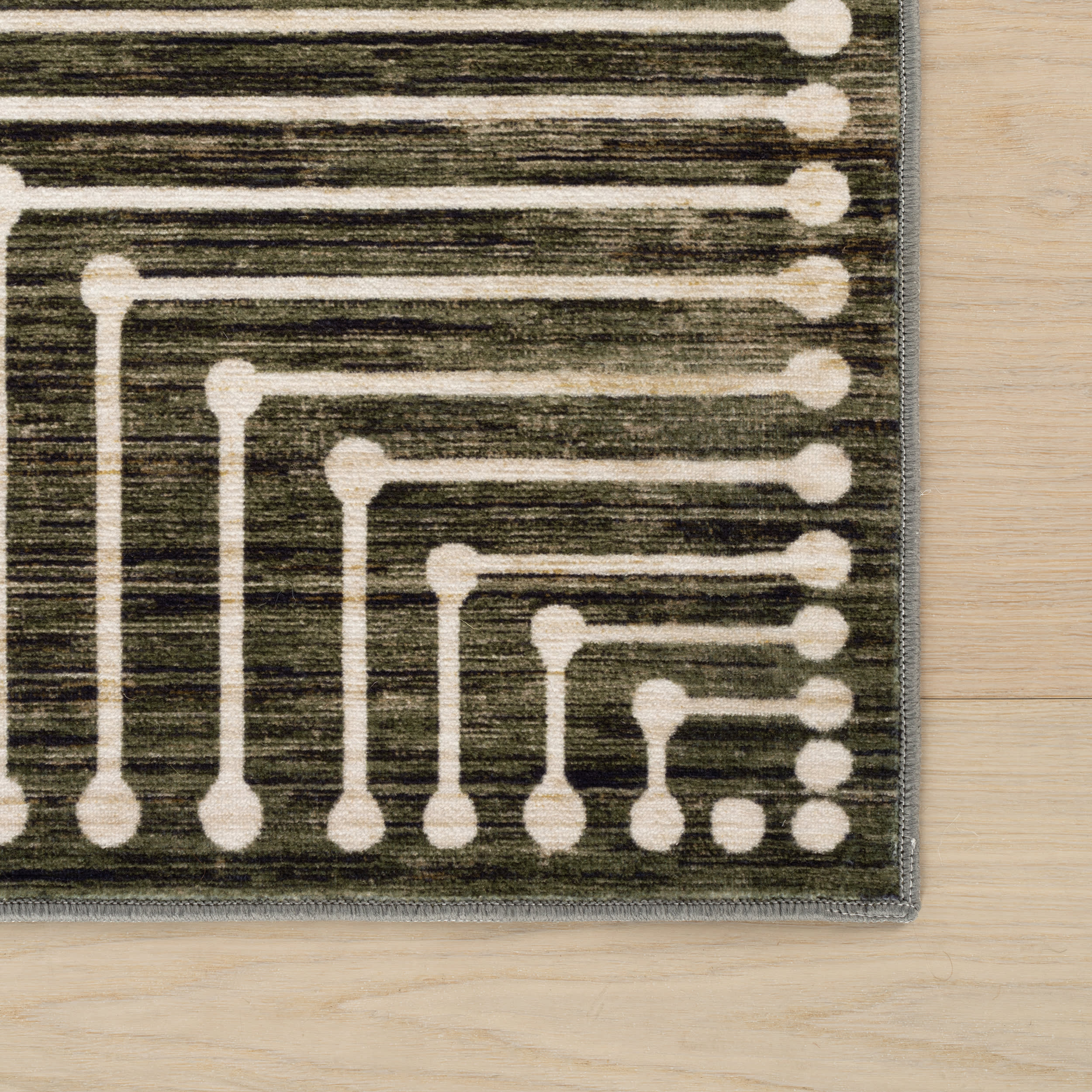 Revelyn Geometric Washable Rug | Green