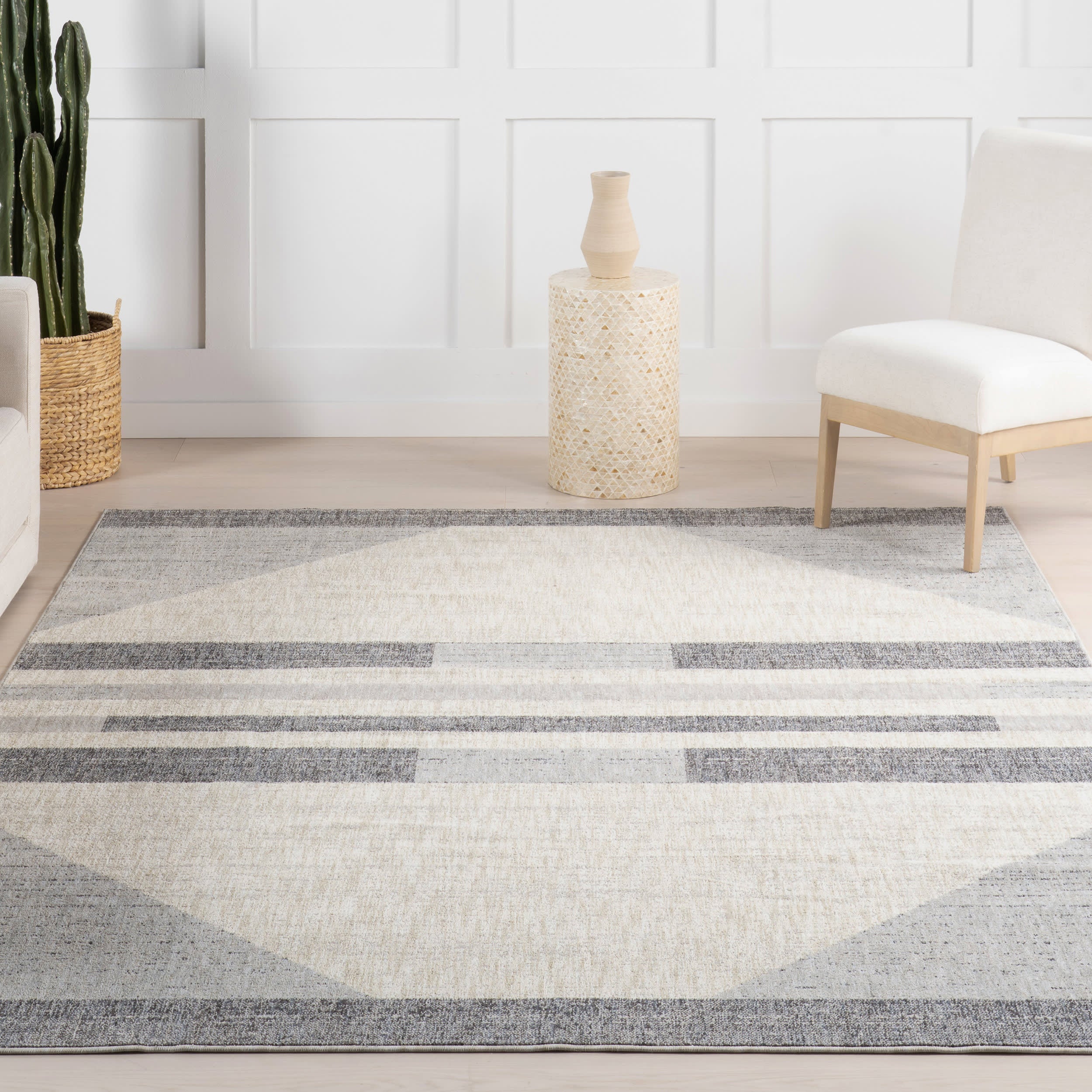 Karter Striped Trapezoid Rug | Light Grey