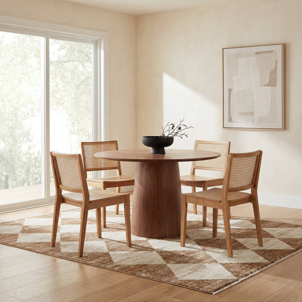 Vanni Checkered Fringed Rug | Tan
