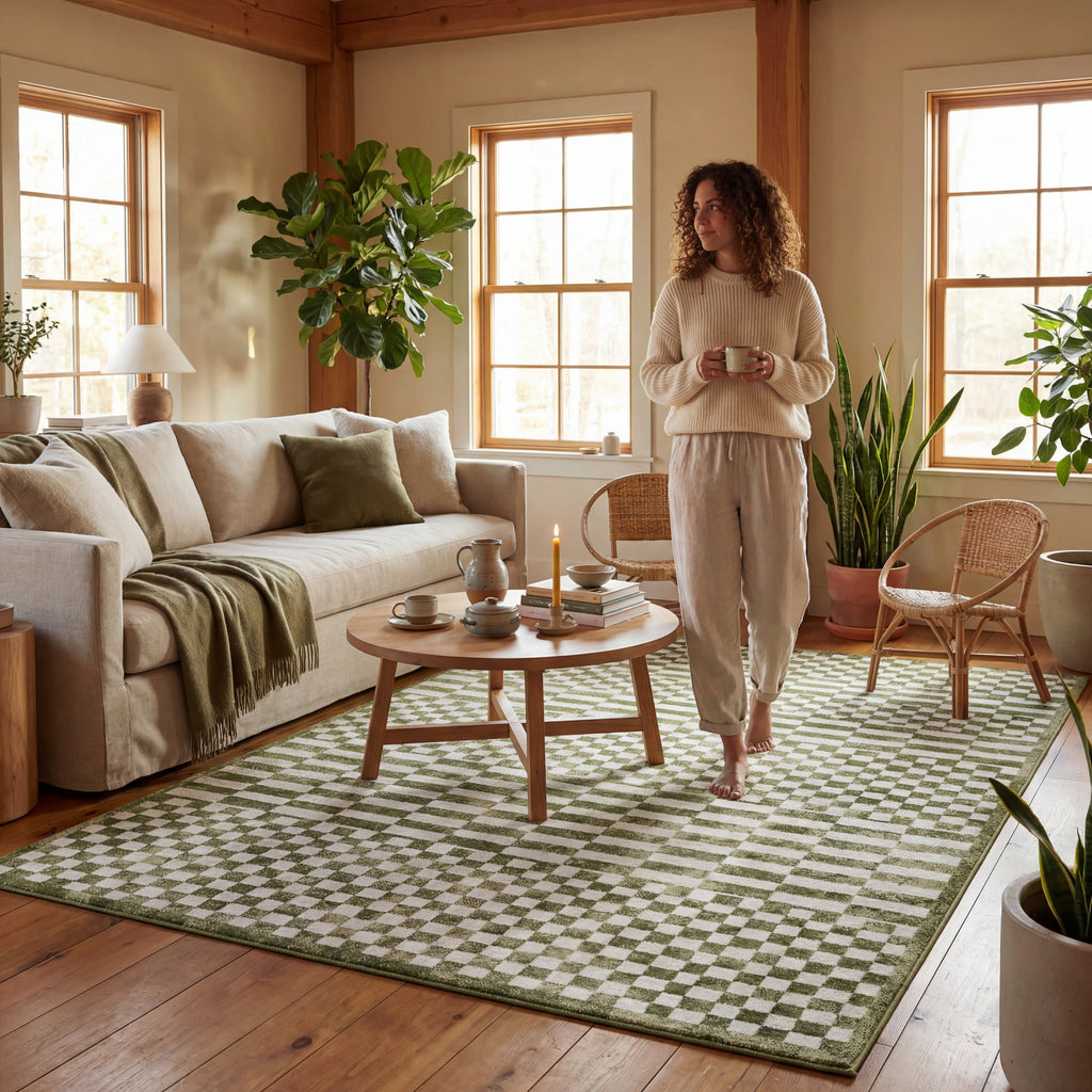 Kallie Washable Tiled Rug | Green