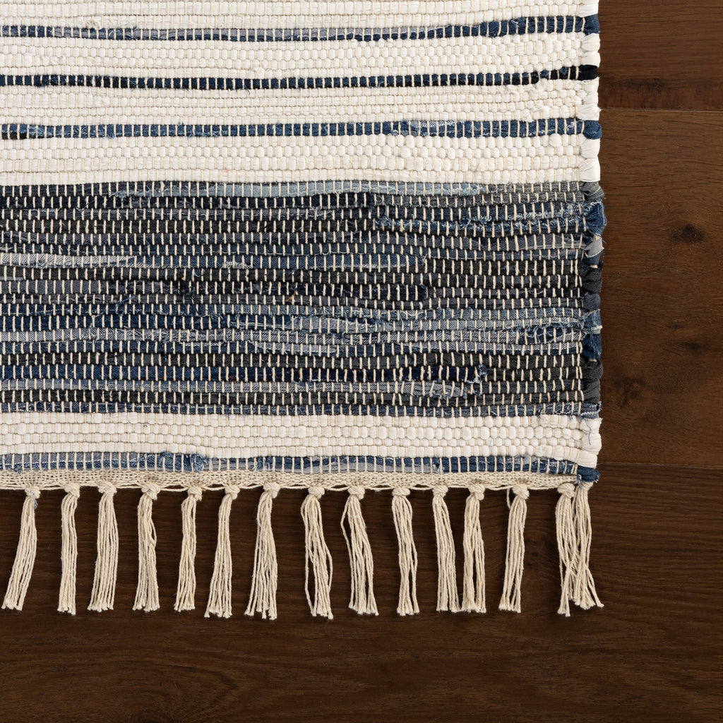 Diora Denim Bohemian Striped Rug | White