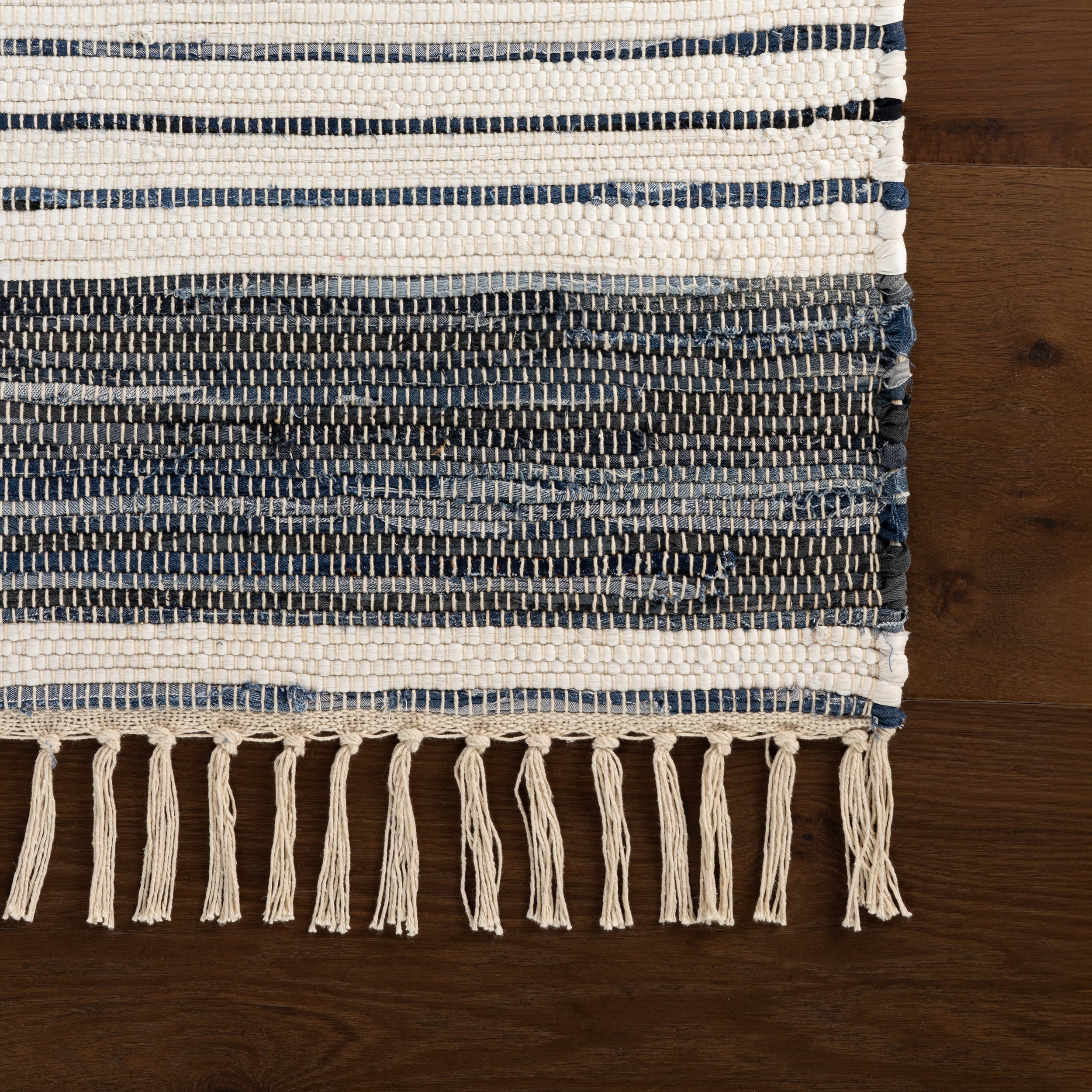Diora Denim Bohemian Striped Rug | White