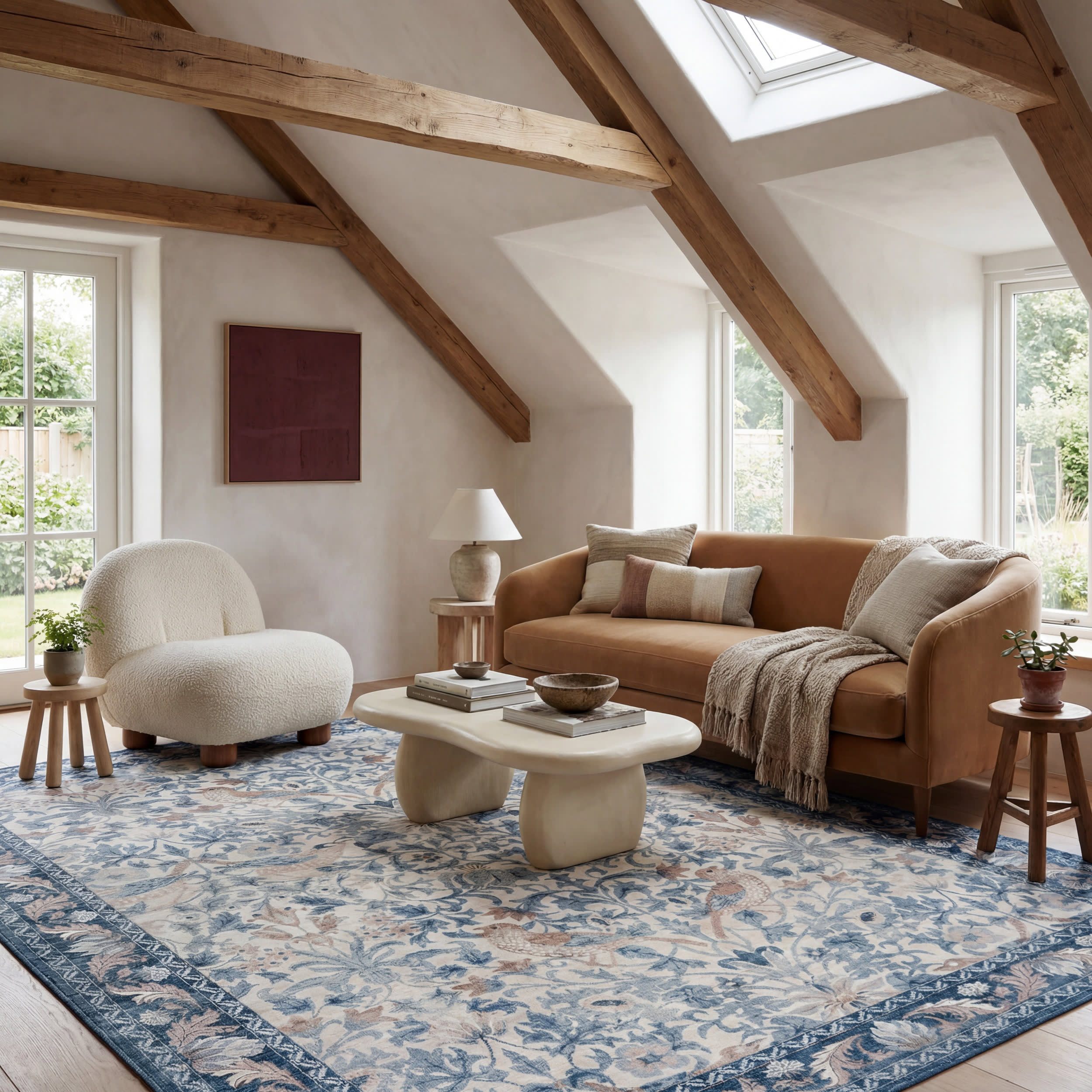 Mauri Bordered Floral and Paisley Washable Rug | Blue Main image