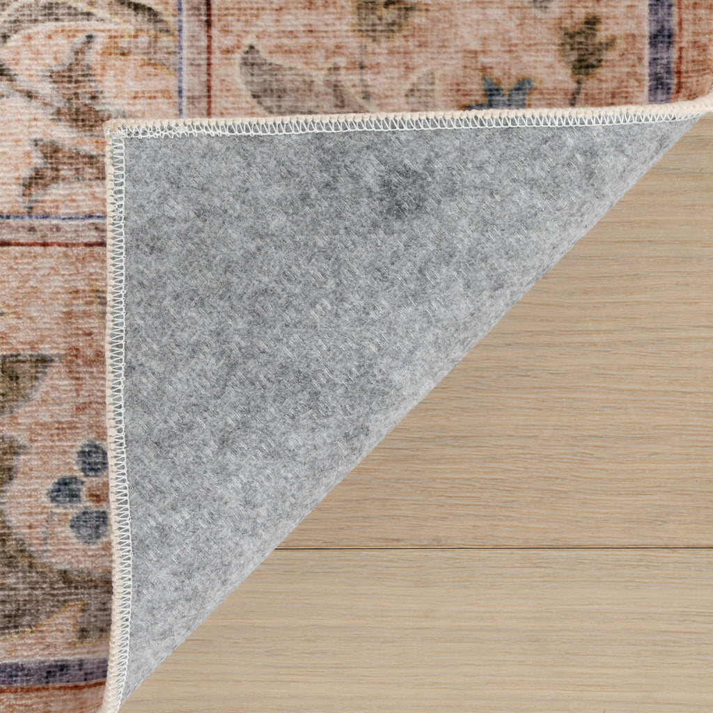 Sinikse Floral and Paisley Washable Rug | Peach