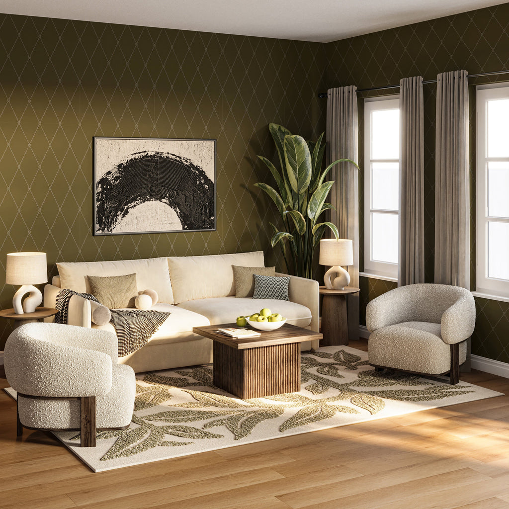 Sage Bohemian Floral Wool Rug | Green