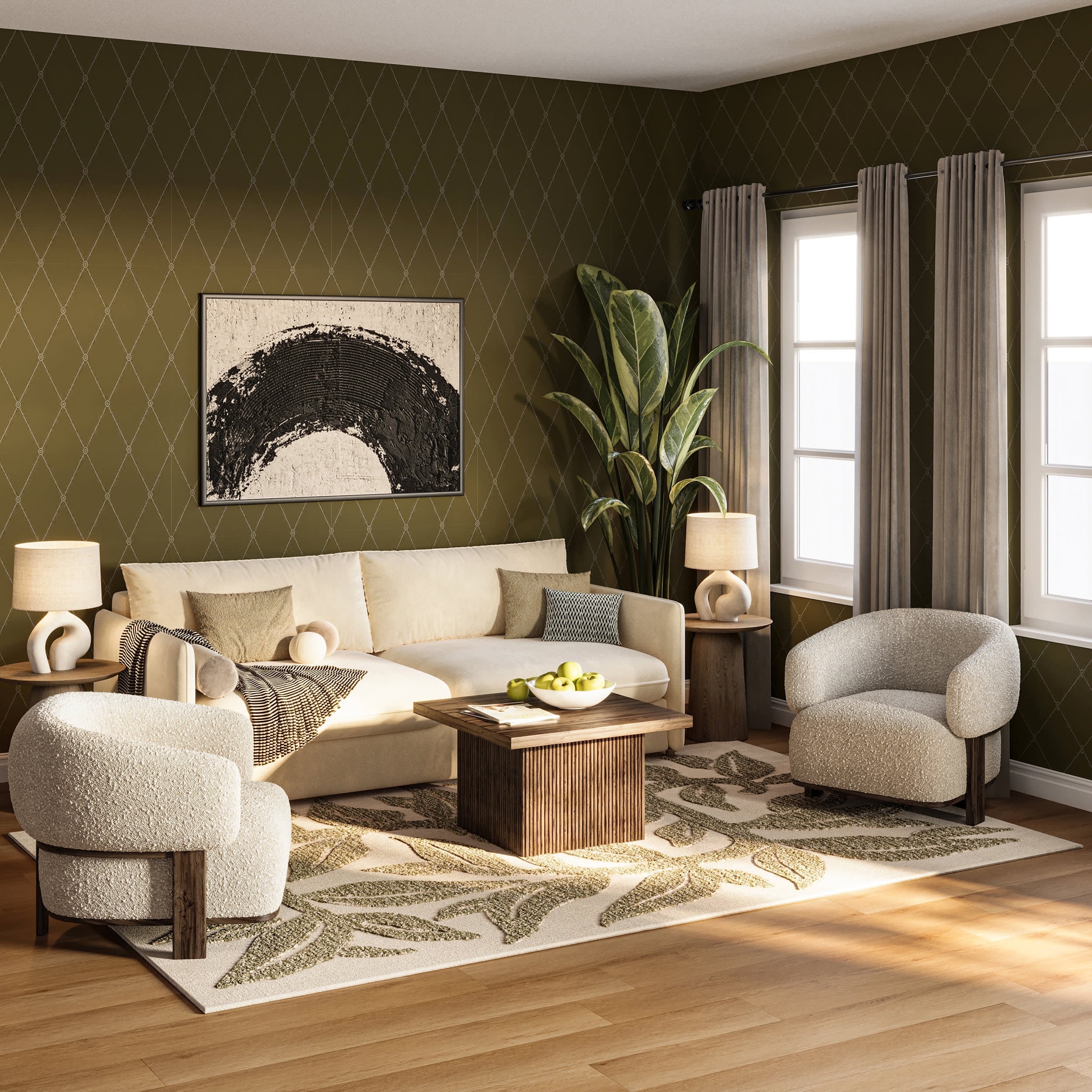 Sage Bohemian Floral Wool Rug | Green