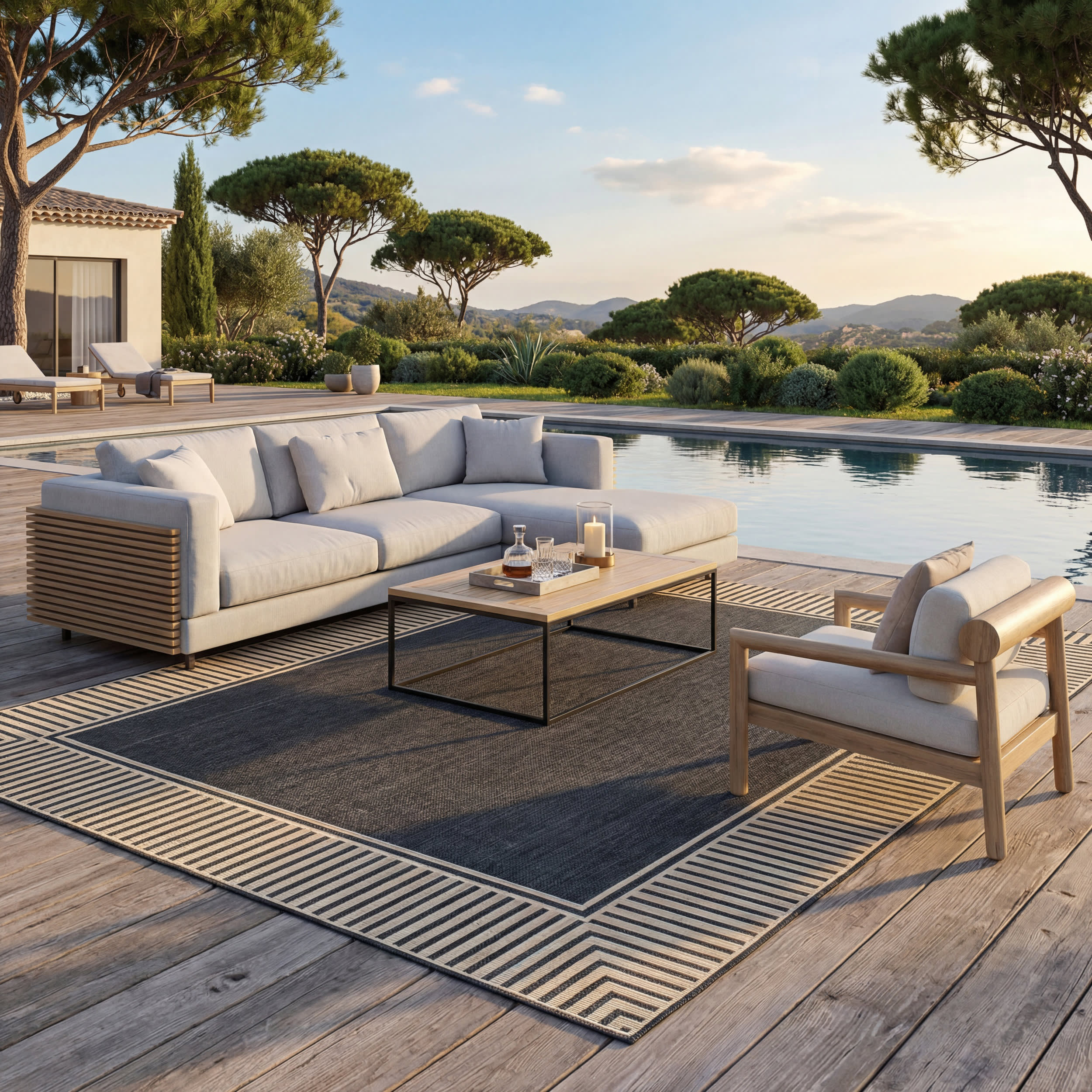 Striped Border Indoor/Outdoor Flatweave Rug | Dark Grey Secondary image