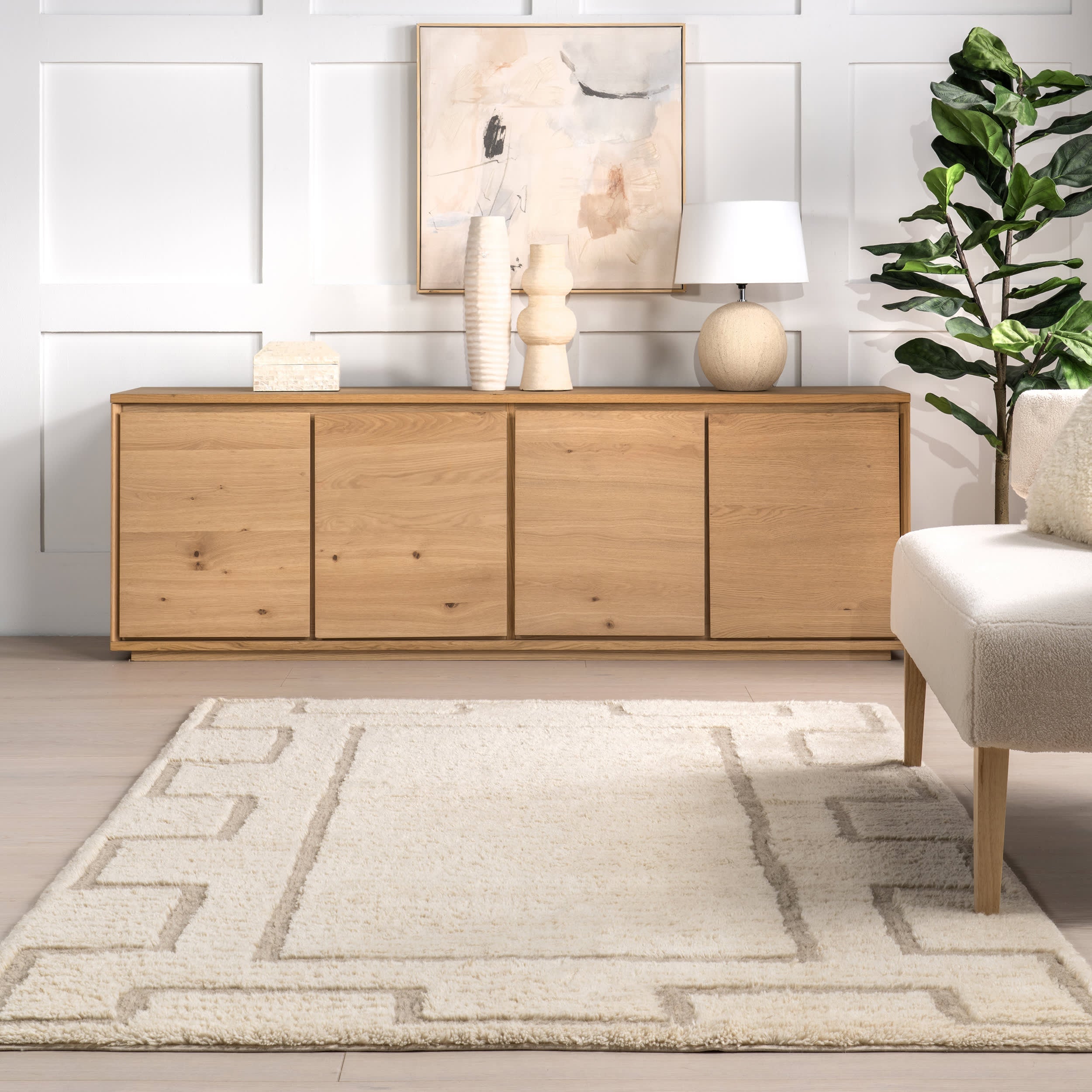 Anita Geometric Wool Washable Rug | Ivory