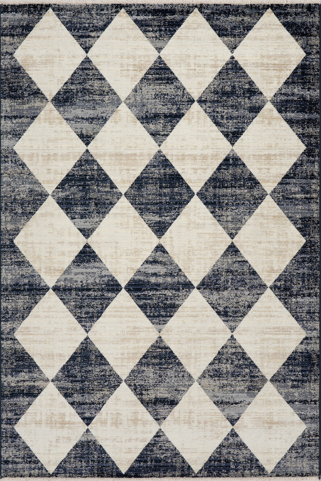 Vanni Checkered Fringed Rug | Navy