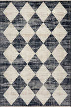 Vanni Checkered Fringed Rug | Navy