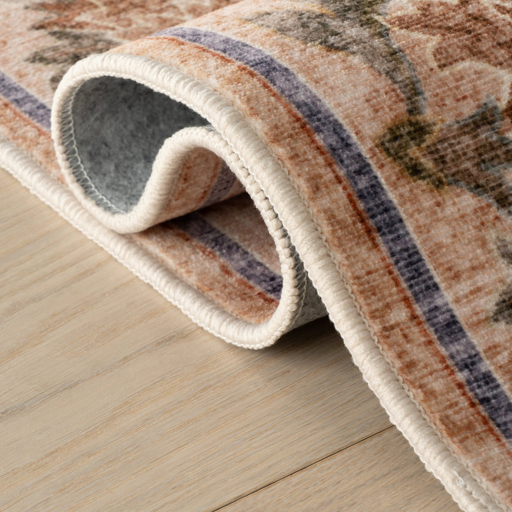 Sinikse Floral and Paisley Washable Rug | Peach