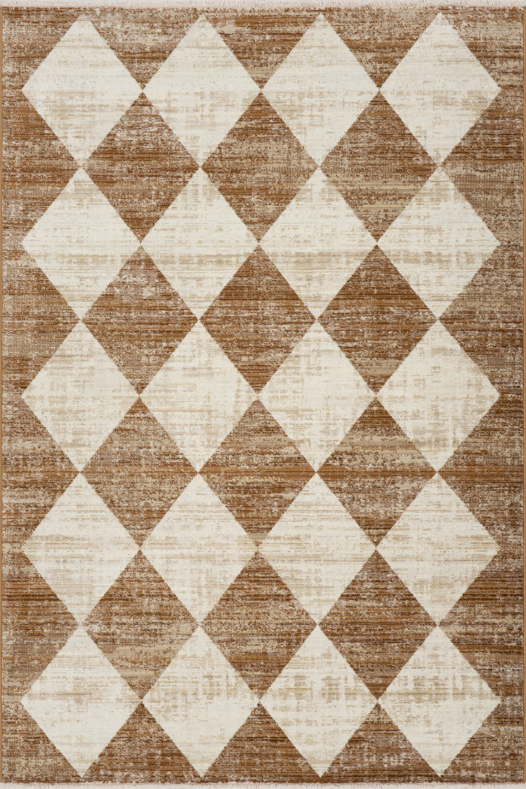 Vanni Checkered Fringed Rug | Tan