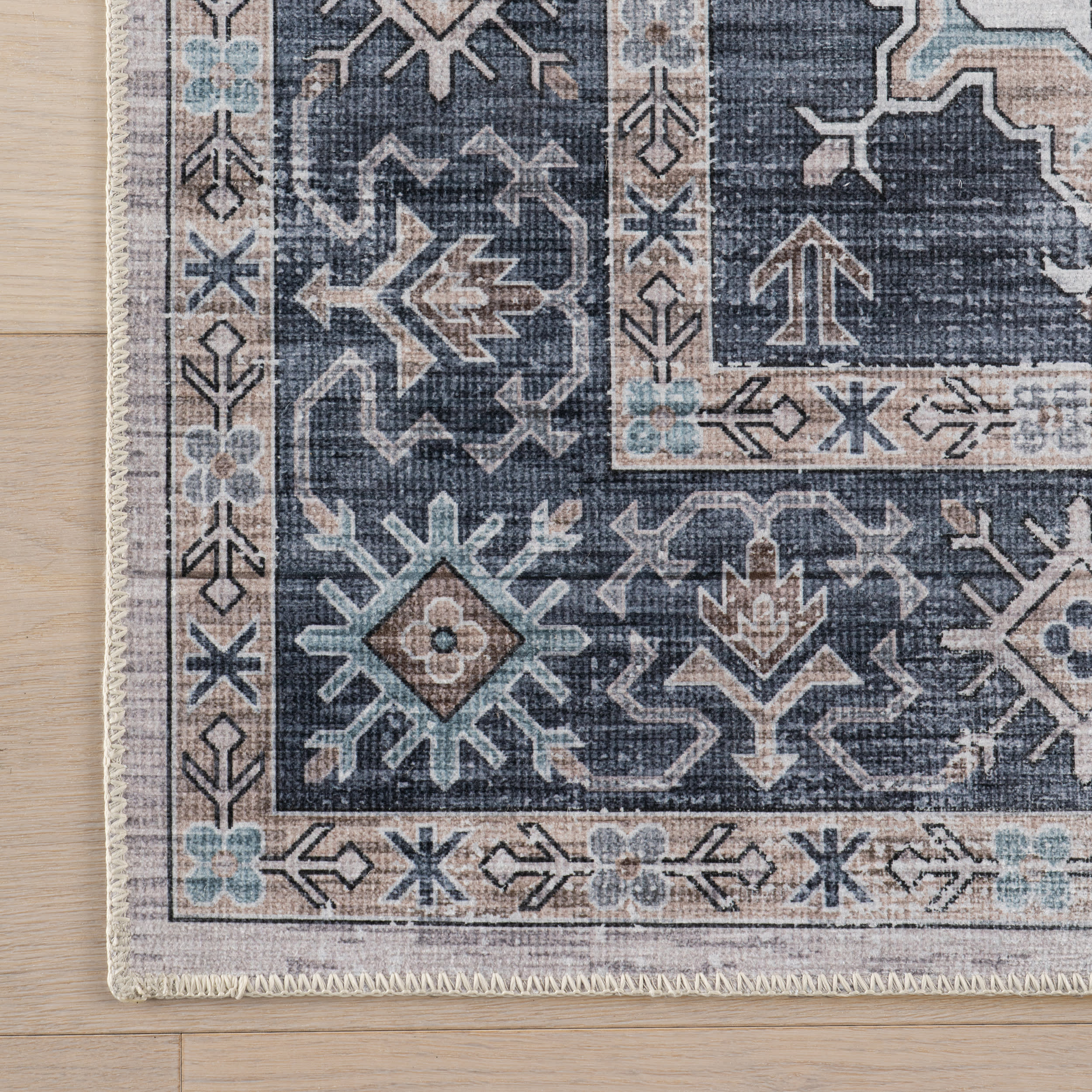 Francesca Timeworn Charm Spill Proof Washable Rug | Blue