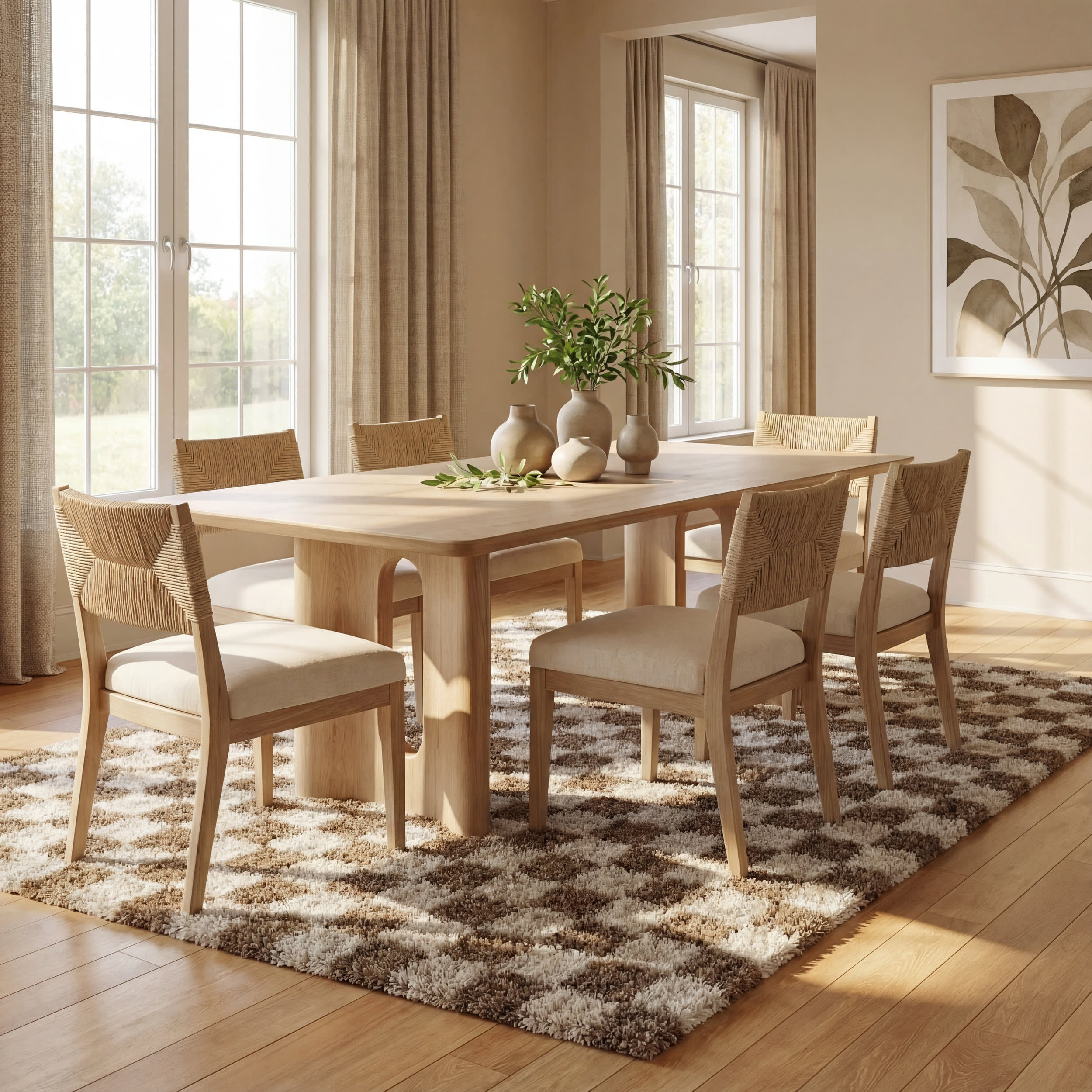 Bettie Retro Checkered Shag Rug | Beige