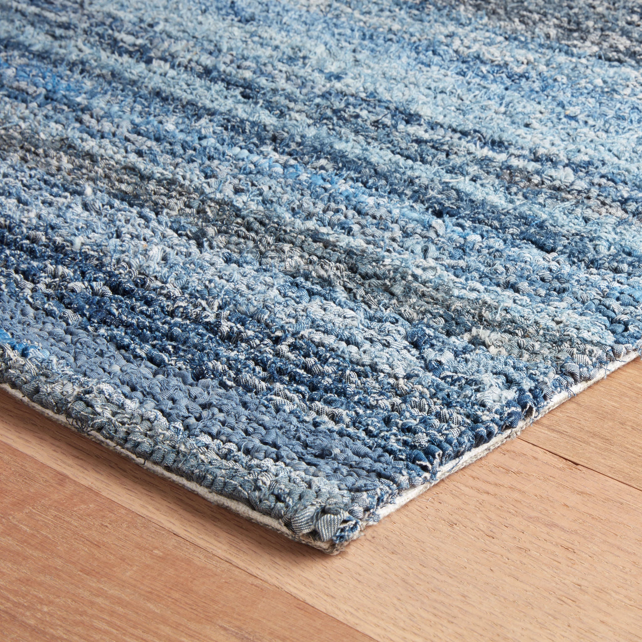 Denim Chindi Hand Hooked Cotton Rug | Blue
