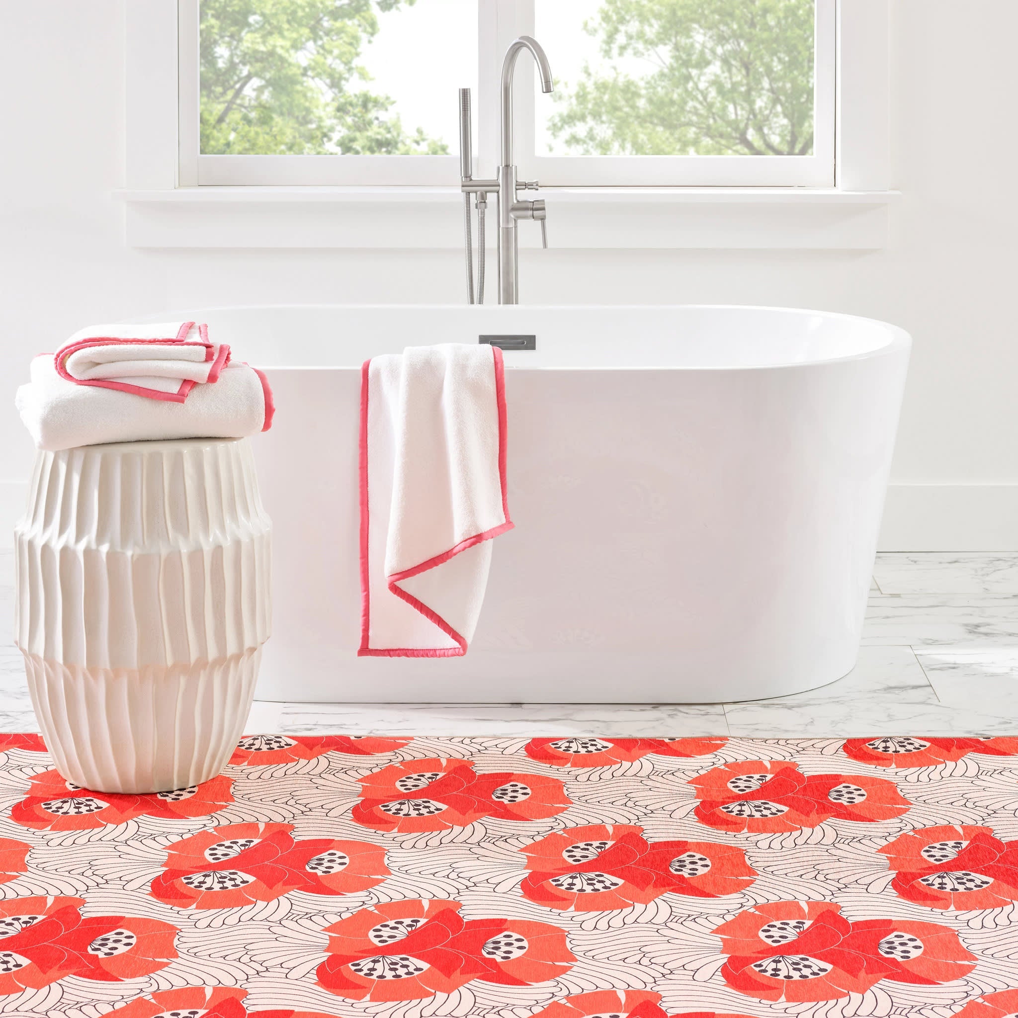 Japanese Poppy Machine Washable Rug | Multi