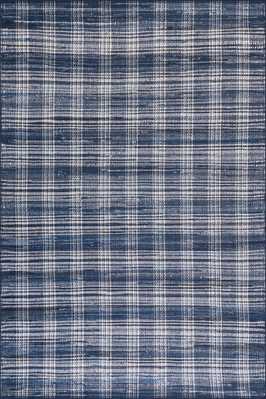 Denim Plaid Machine Washable Rug | Blue