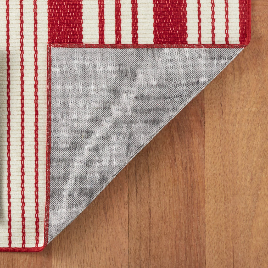 Abby Ticking Machine Washable Rug | Red