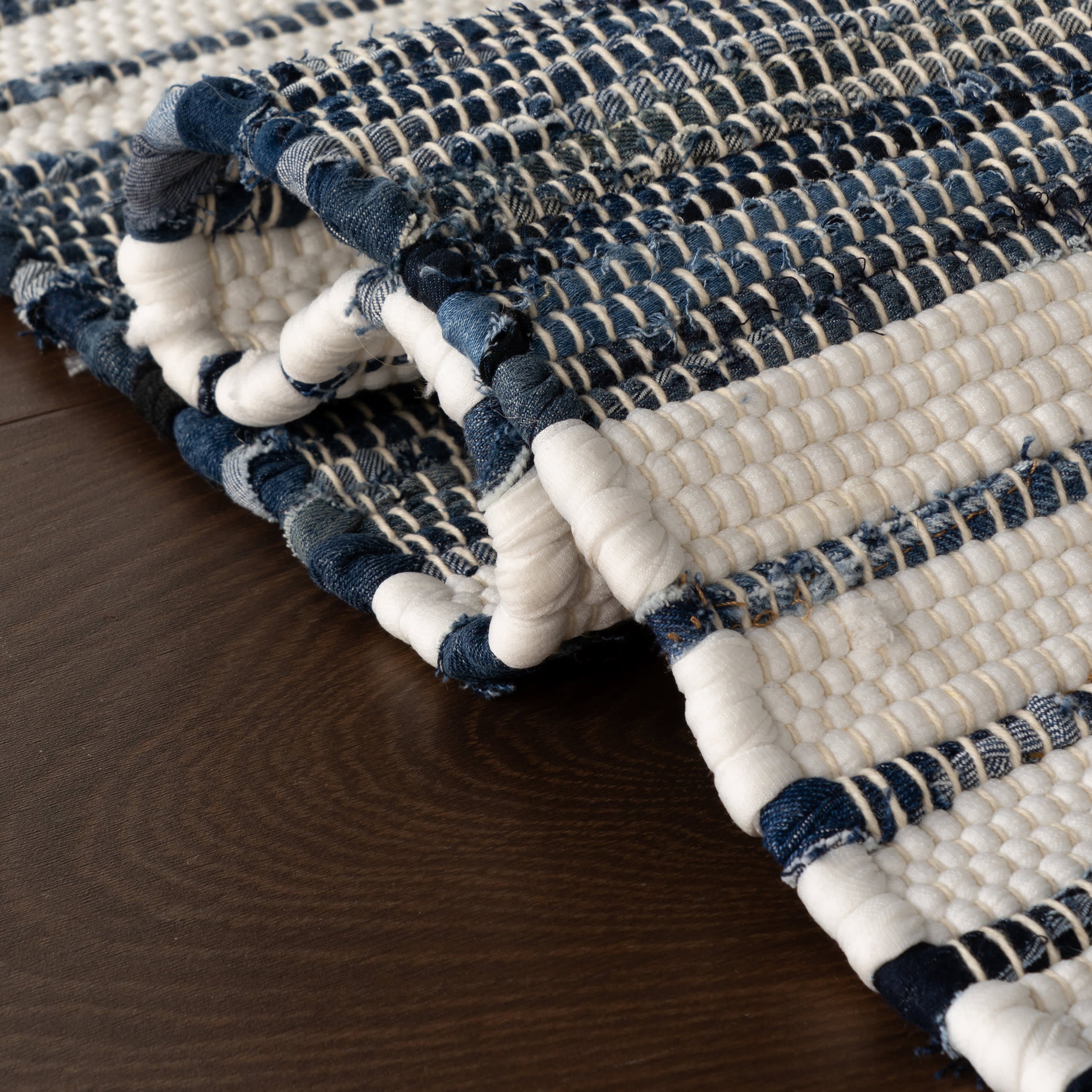 Diora Denim Bohemian Striped Rug | White