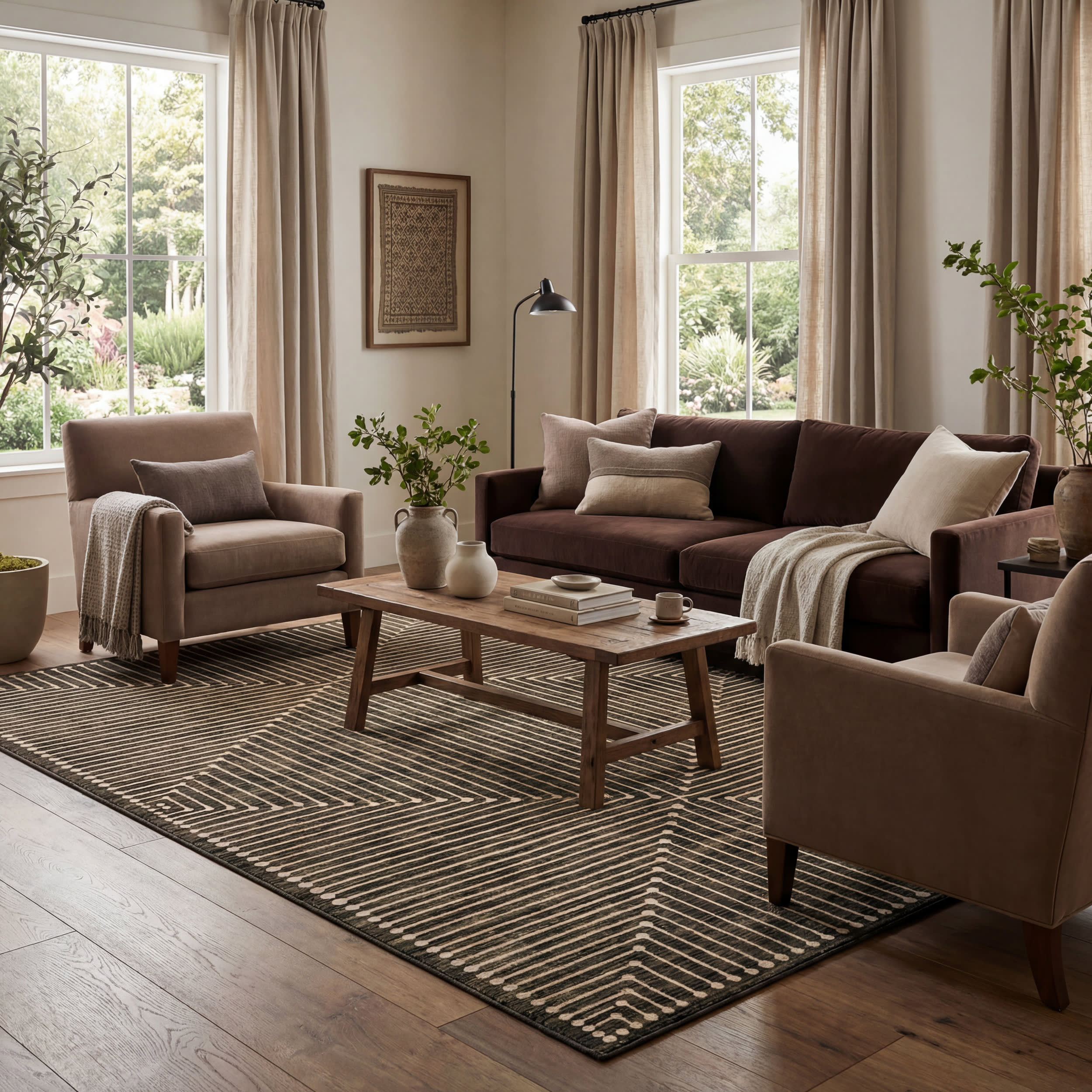 Revelyn Geometric Washable Rug | Green Image principale du produit
