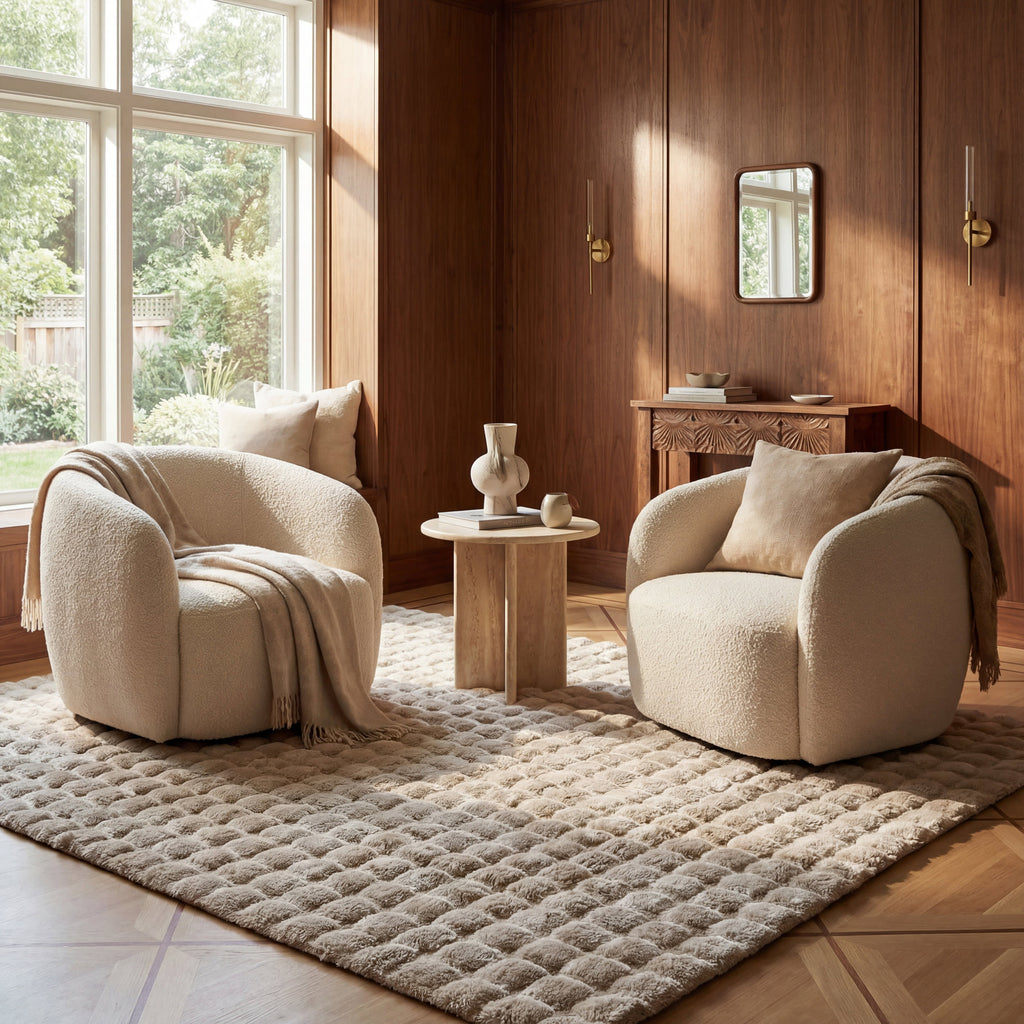 Ivana Checkered Plush Cloud Washable Rug | Taupe