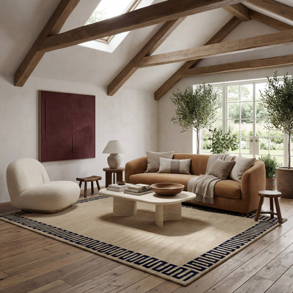 Taya Modern Bordered Rug | Beige