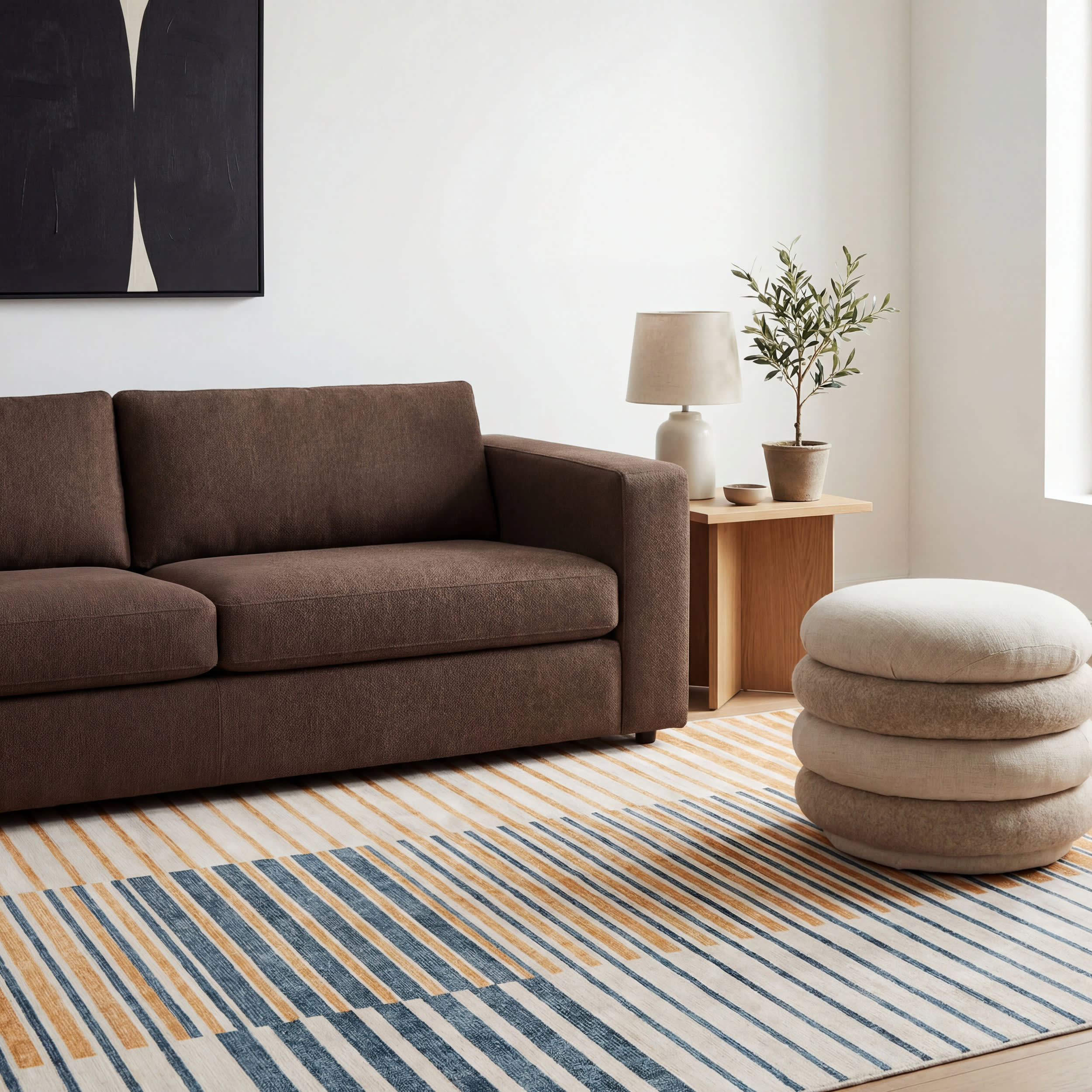 Mauzi Modern Striped Washable Rug | Golden