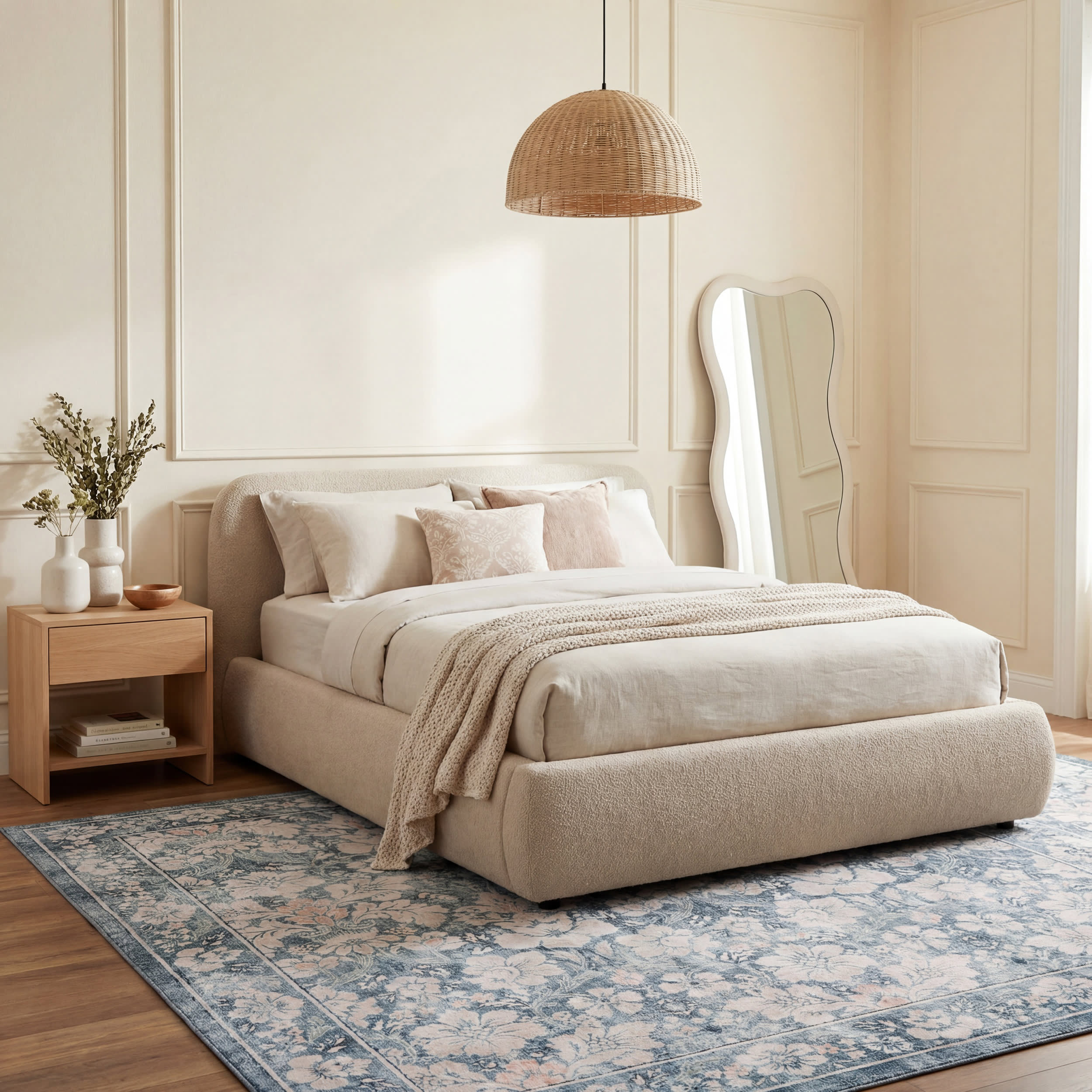 Kinice Traditional Floral Washable Rug | Dark Blue