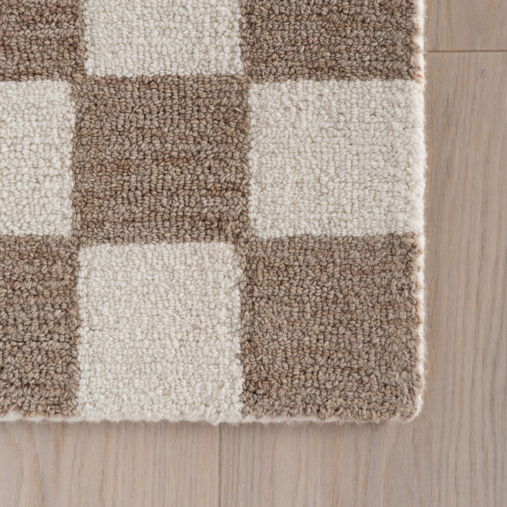 Calina Modern Checkered Indoor Wool Rug | Taupe