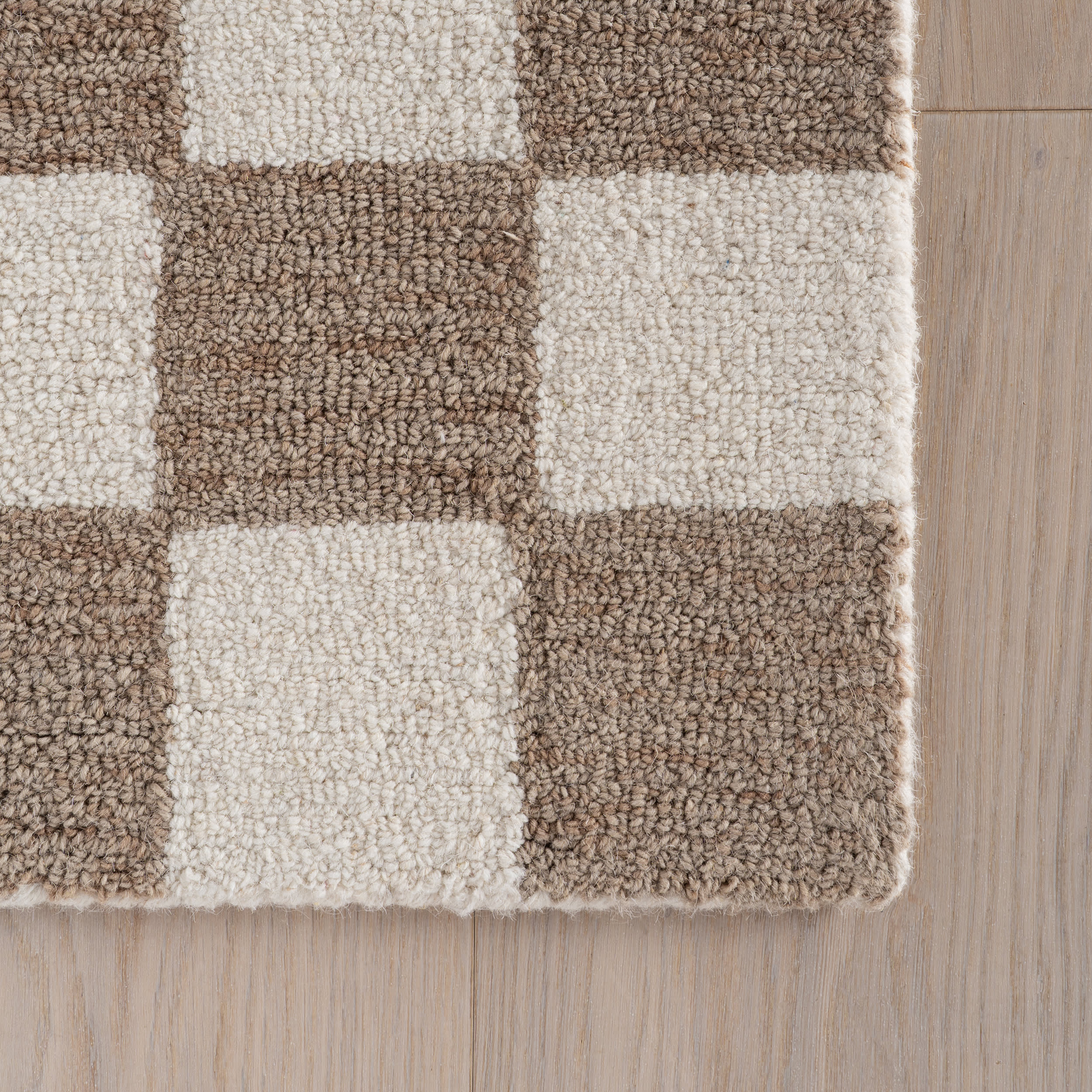Calina Modern Checkered Indoor Wool Rug | Taupe