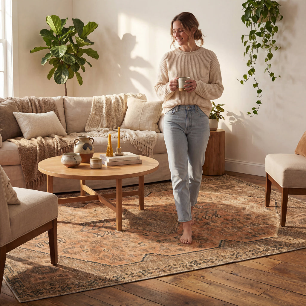 Marth Medallion Washable Rug | Brown