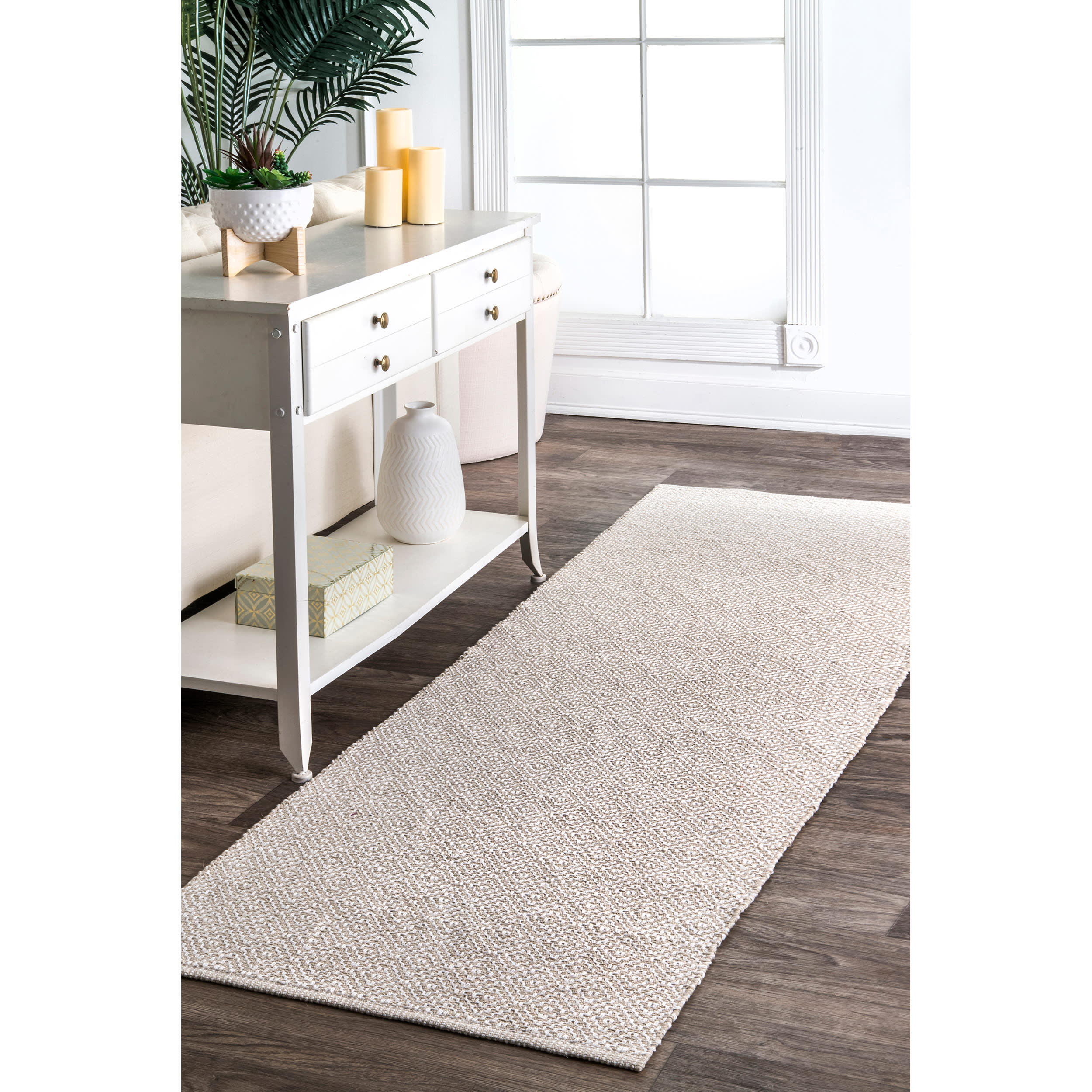 Diamond Cotton Check Flatwoven Rug | Beige Secondary image