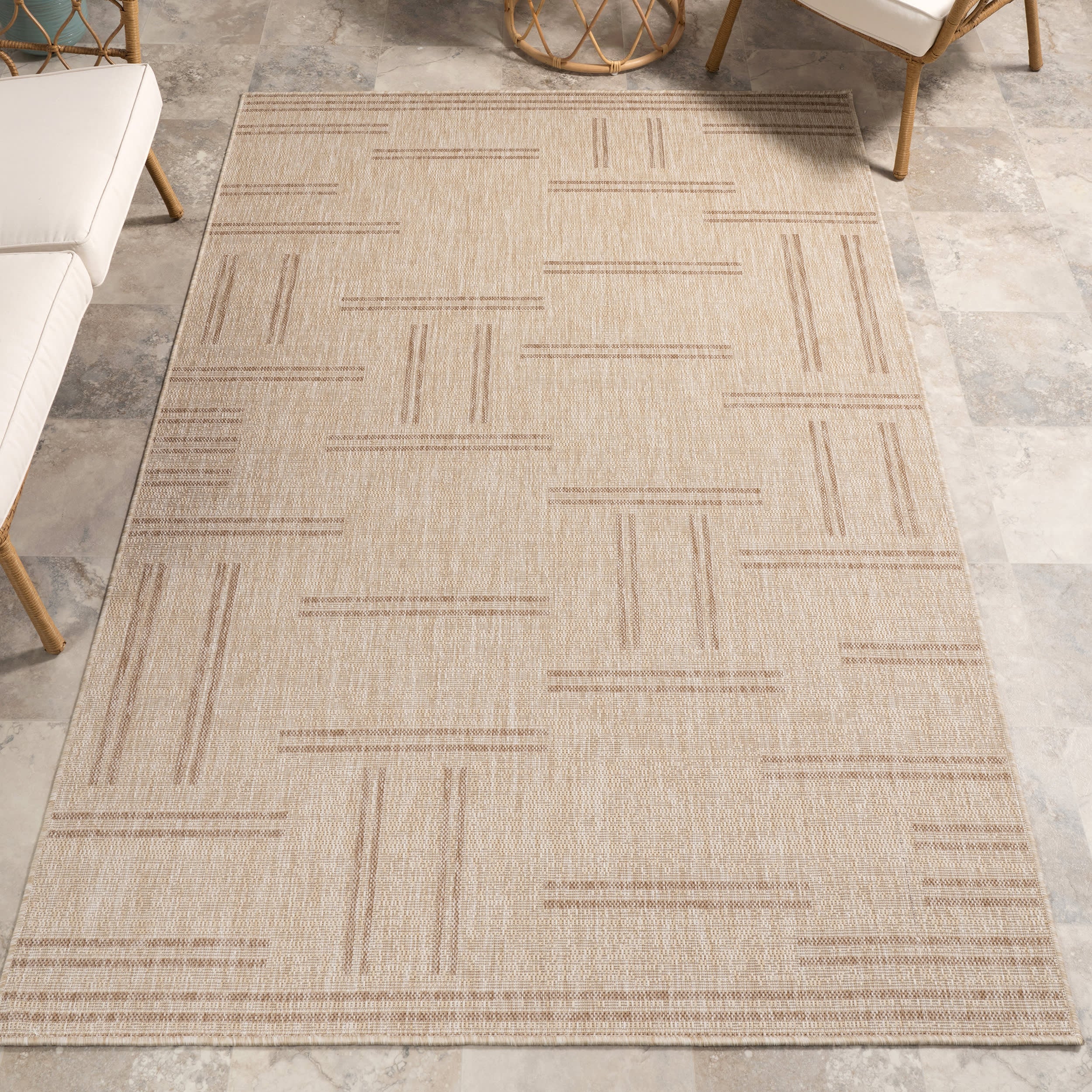 Anaya Perpendicular Lines Indoor/Outdoor Rug | Light Beige Secondary image