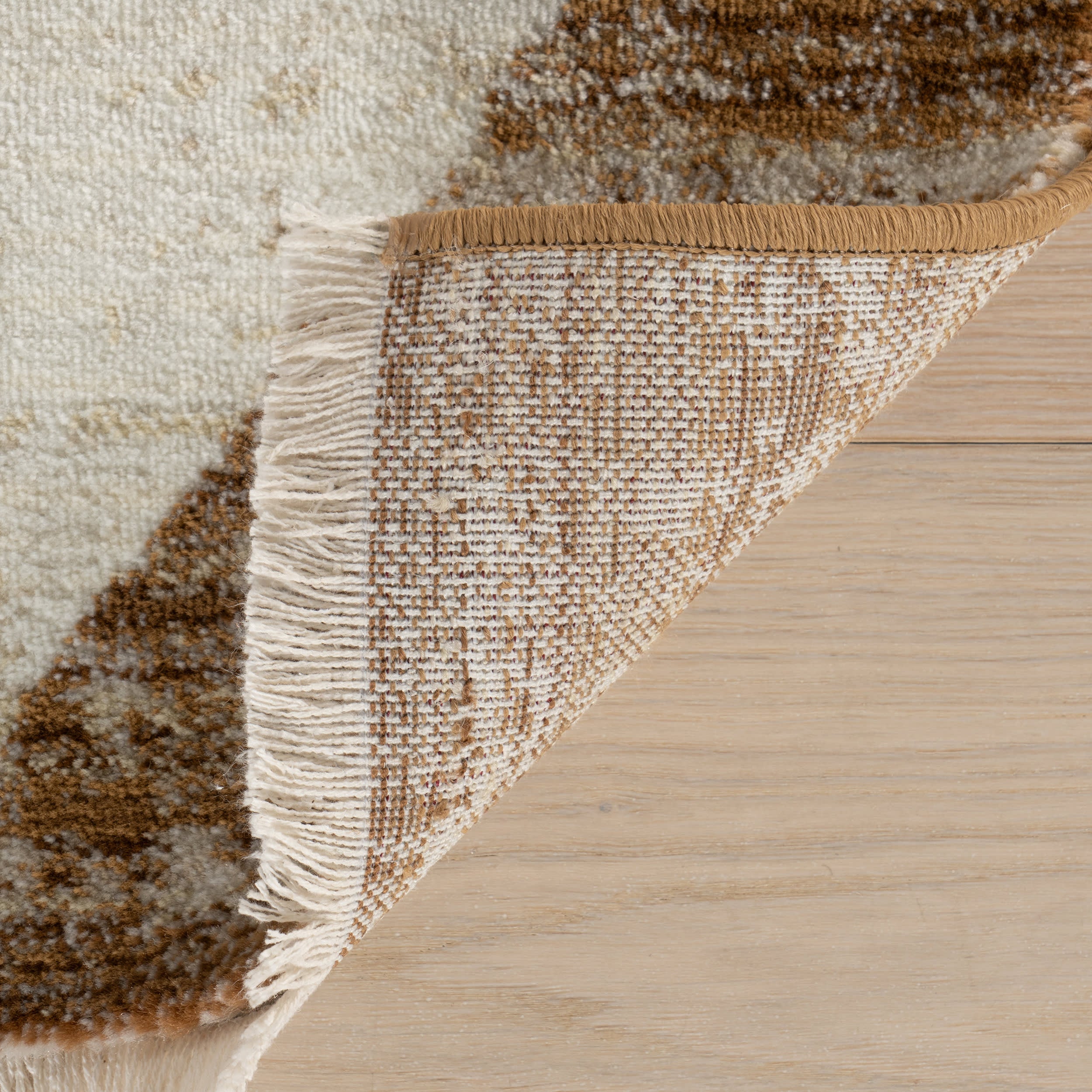 Vanni Checkered Fringed Rug | Tan