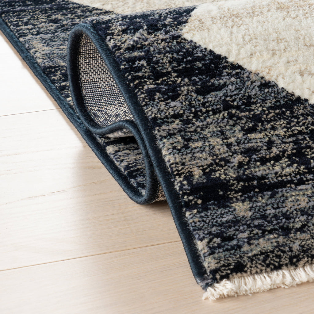 Vanni Checkered Fringed Rug | Navy