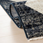 Vanni Checkered Fringed Rug | Navy