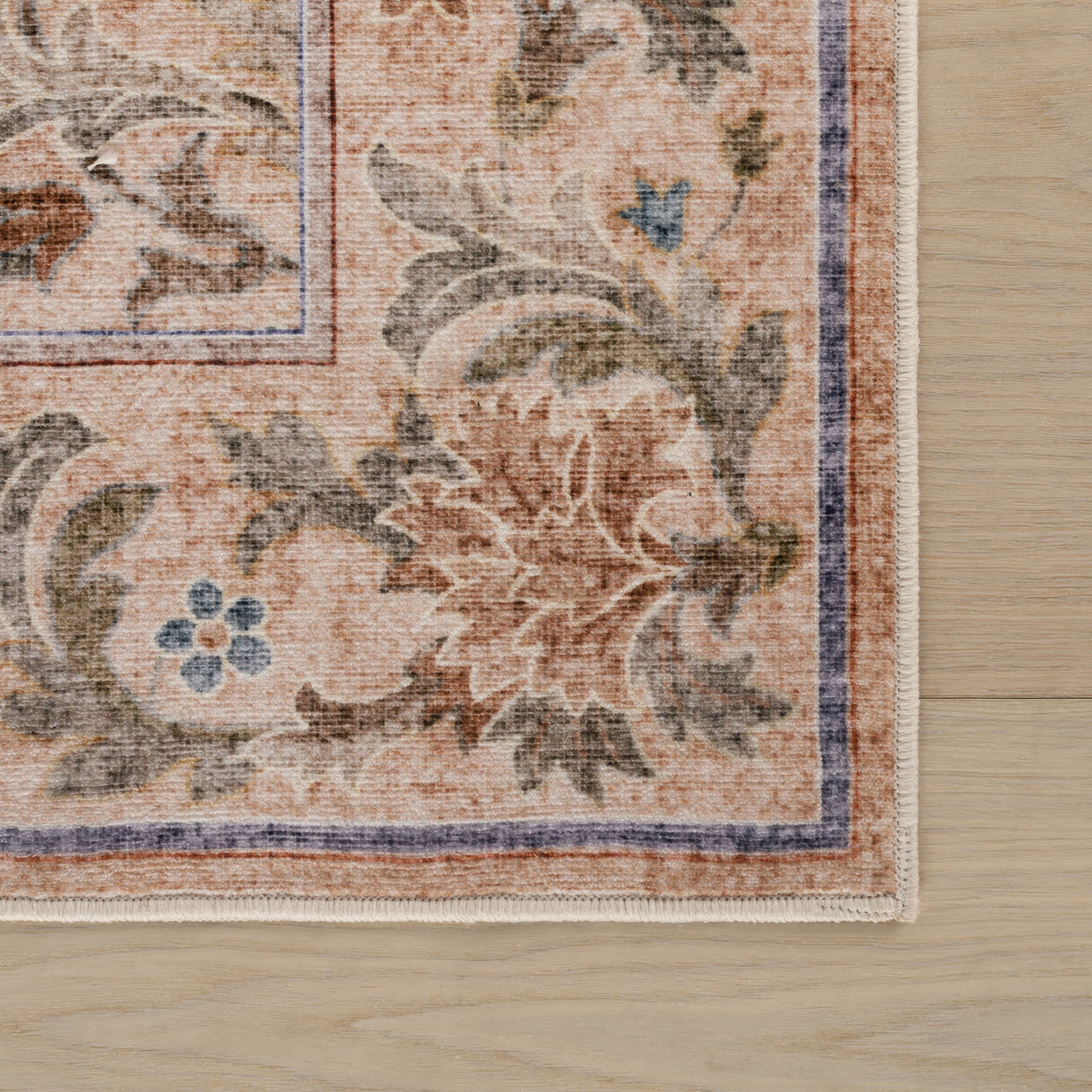 Sinikse Floral and Paisley Washable Rug | Peach