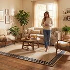 Taya Modern Bordered Rug | Beige