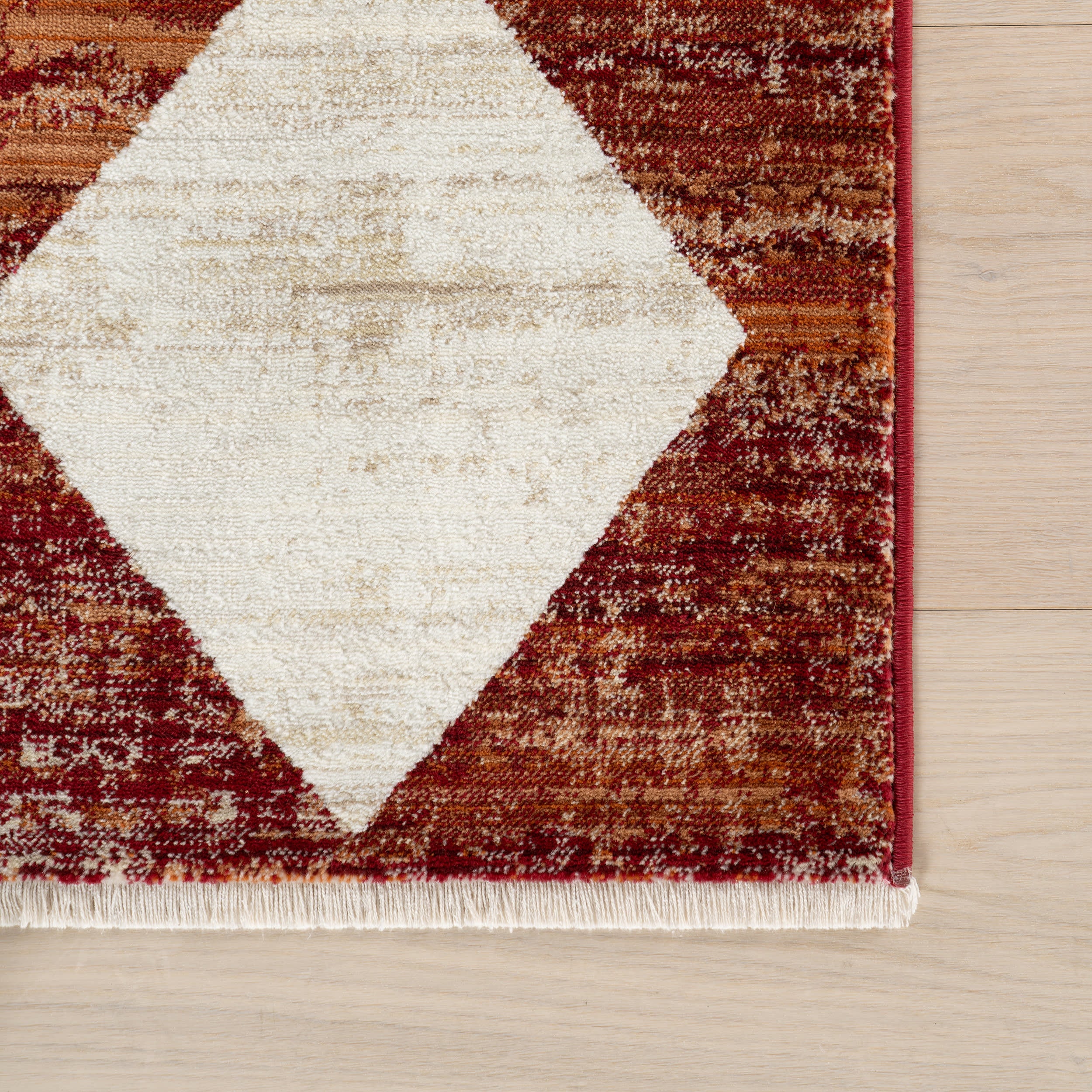 Vanni Checkered Fringed Rug | Red