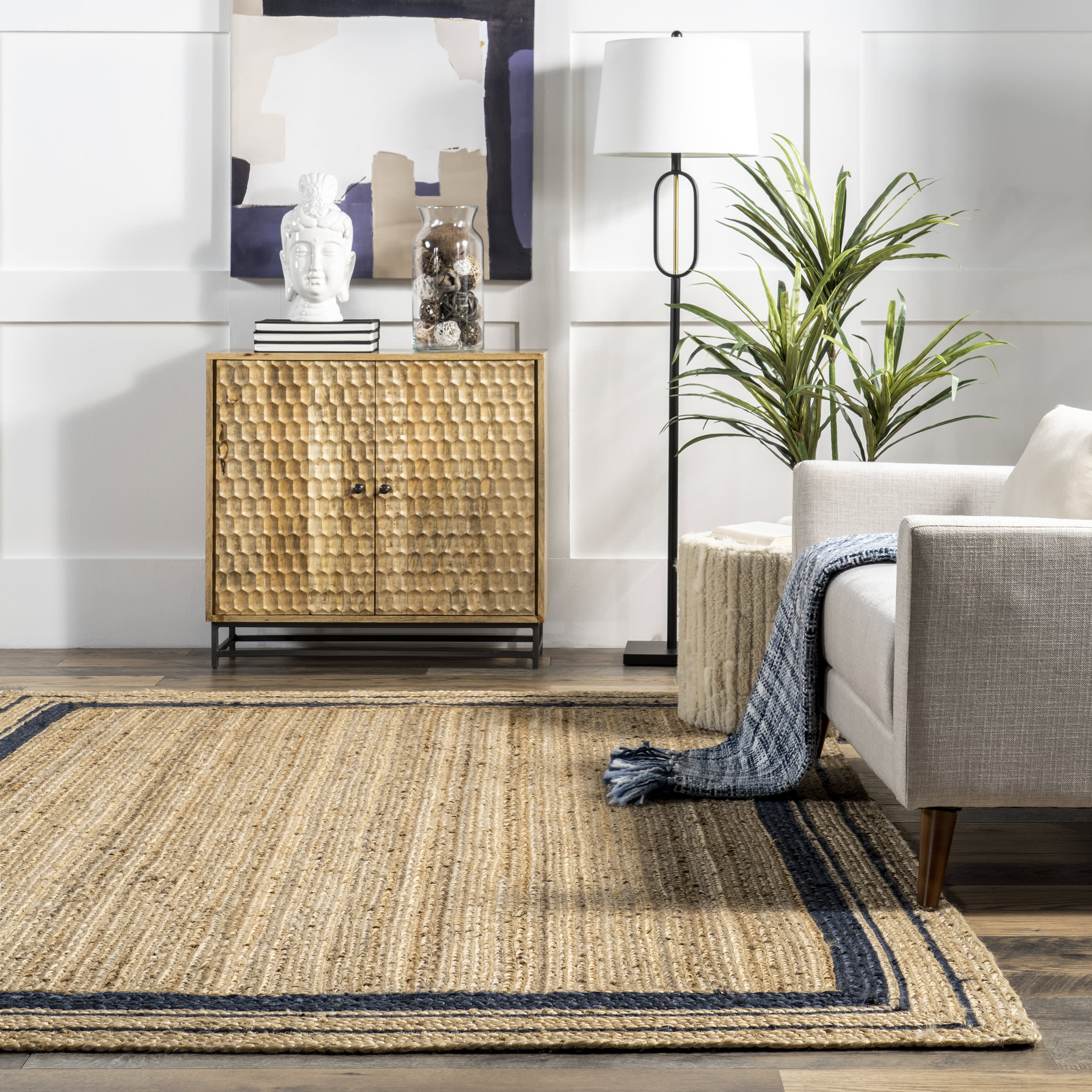 Jute Braided Saturn Border Rug | Navy