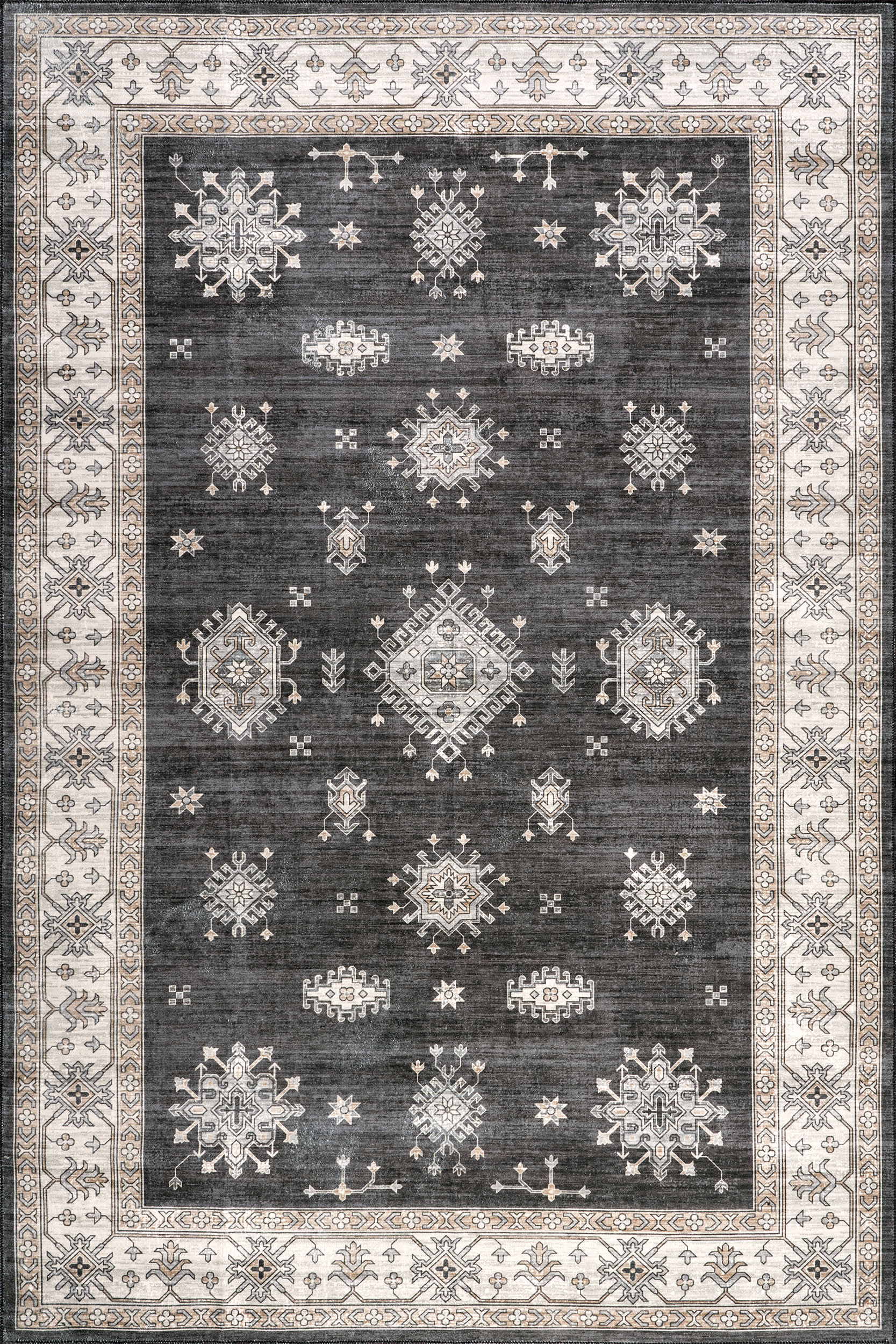 Andrea Bordered Washable Rug | Charcoal Main image