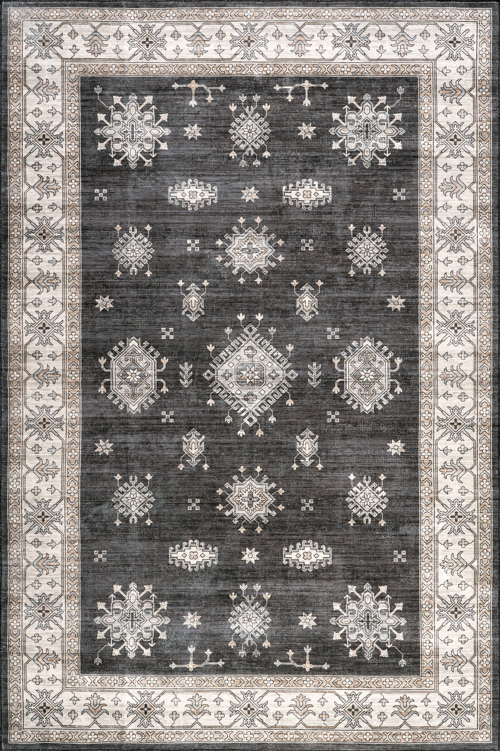 Andrea Bordered Washable Rug | Charcoal